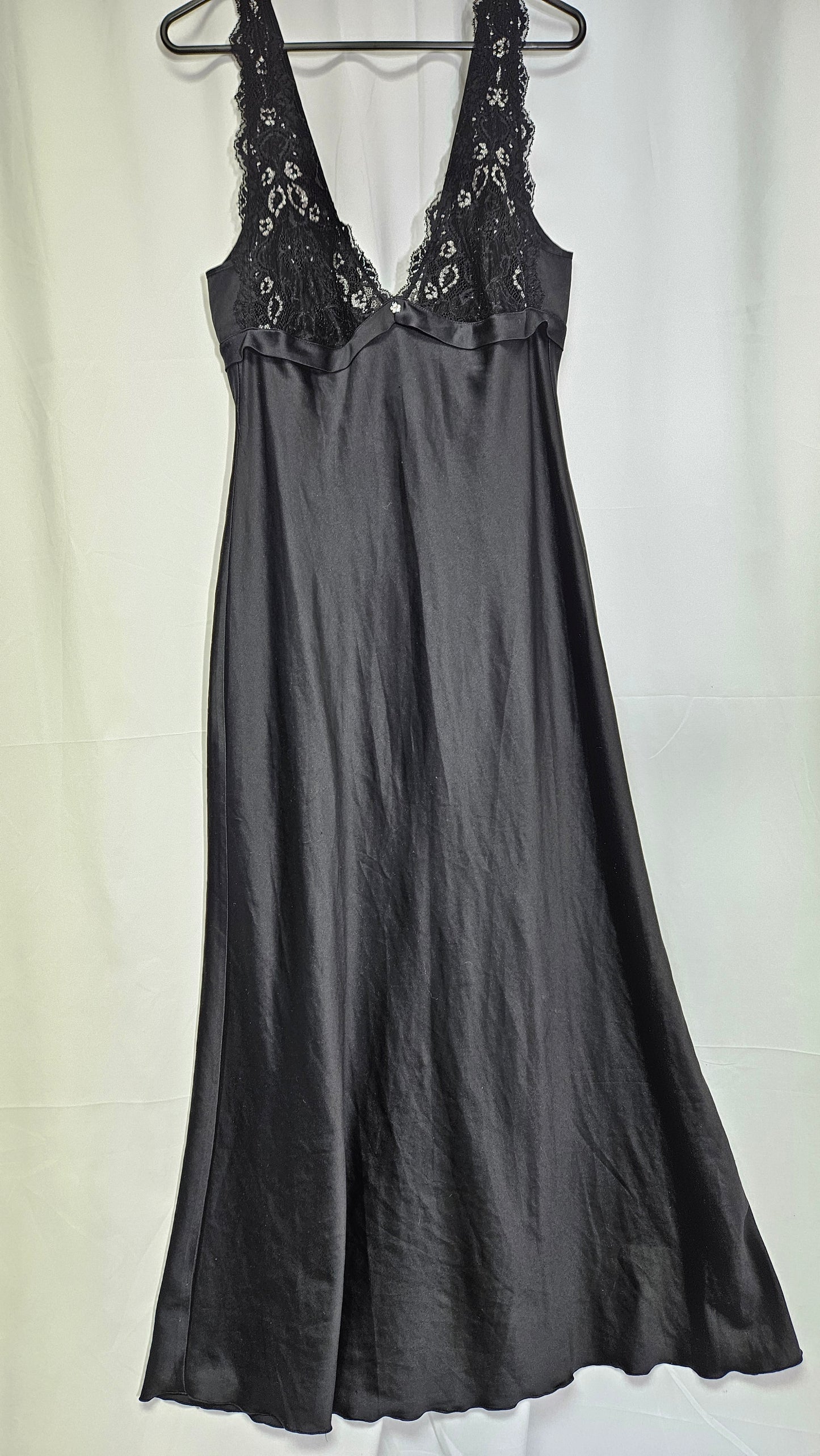 Vintage black slip Dress preloved Gown. Satin Dressing Gown