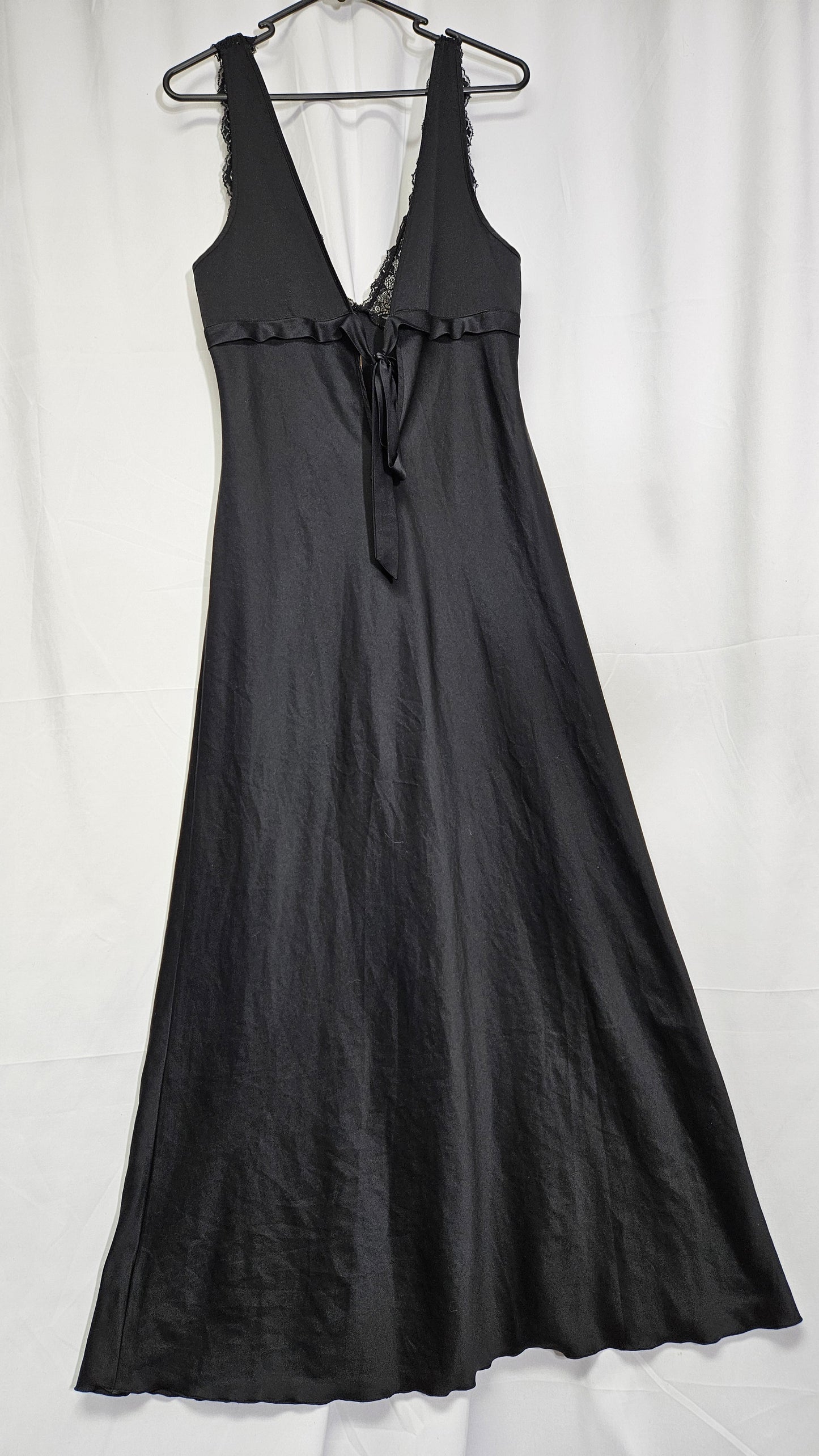 Vintage black slip Dress preloved Gown. Satin Dressing Gown