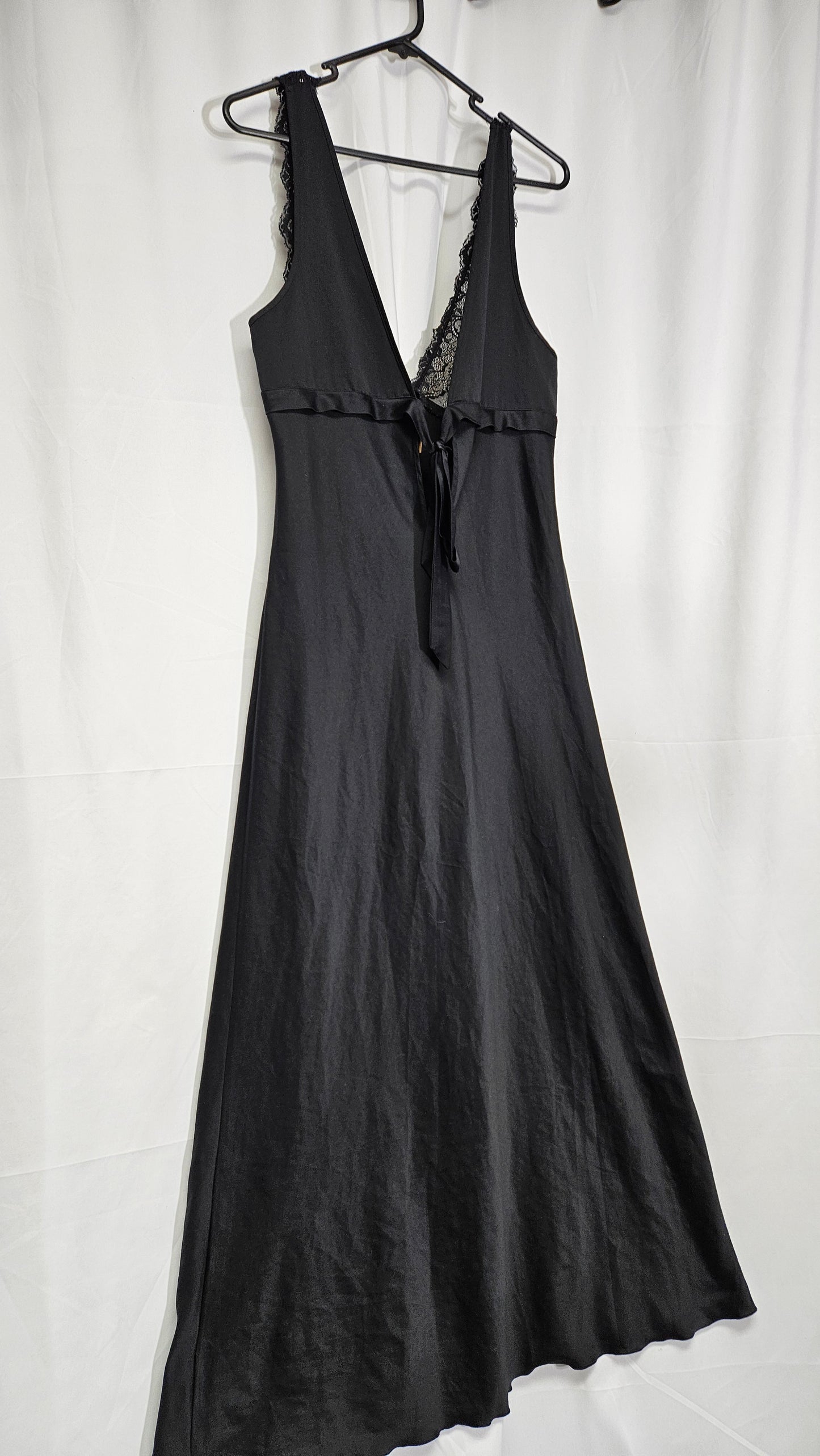 Vintage black slip Dress preloved Gown. Satin Dressing Gown