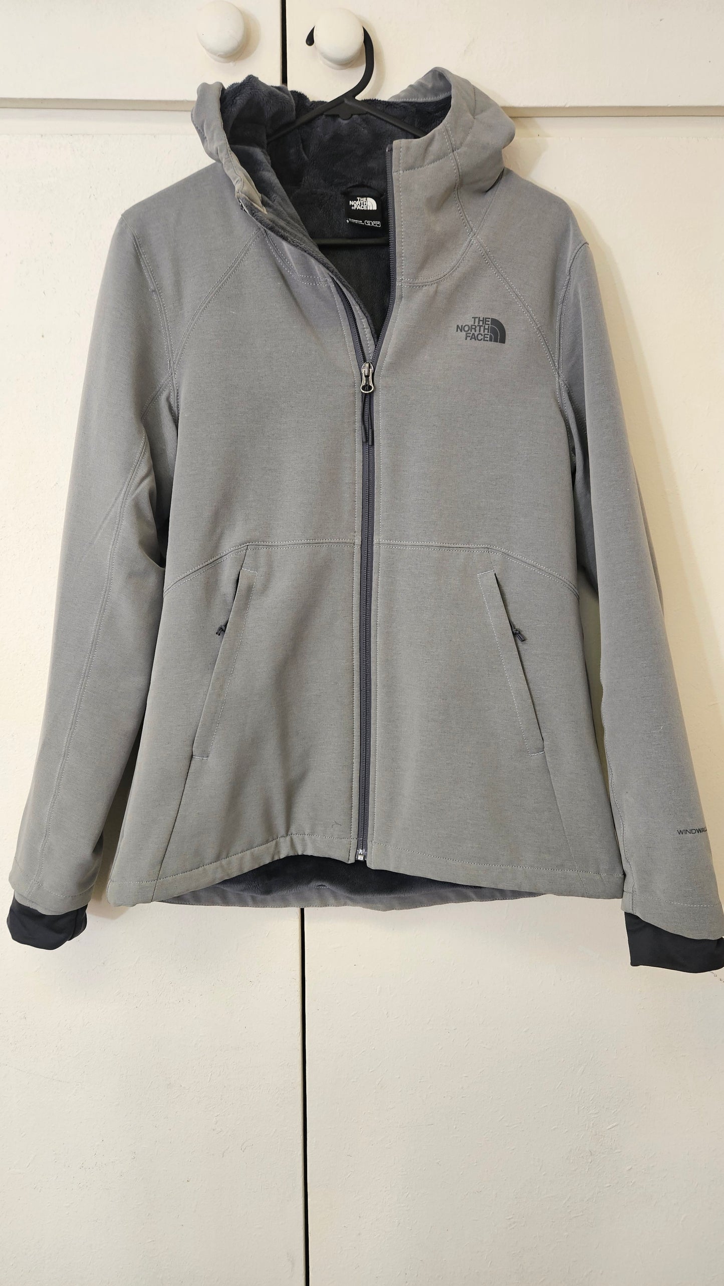 The North Face Womens Grey Hooded Fleece Lined Windwall Jacket Sz M Full Zip