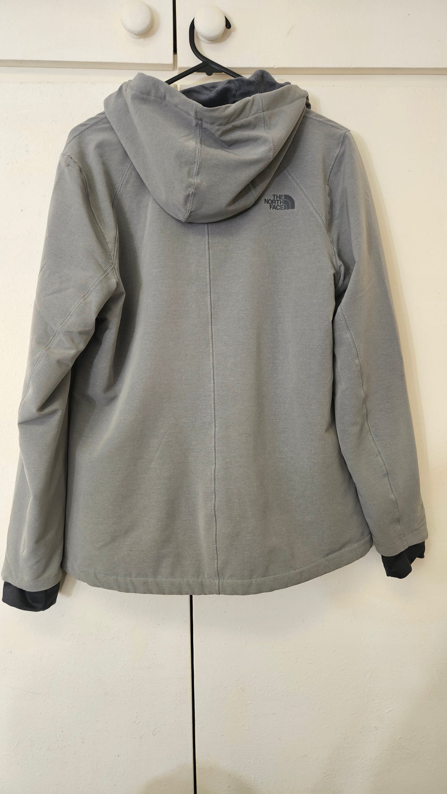 The North Face Womens Grey Hooded Fleece Lined Windwall Jacket Sz M Full Zip