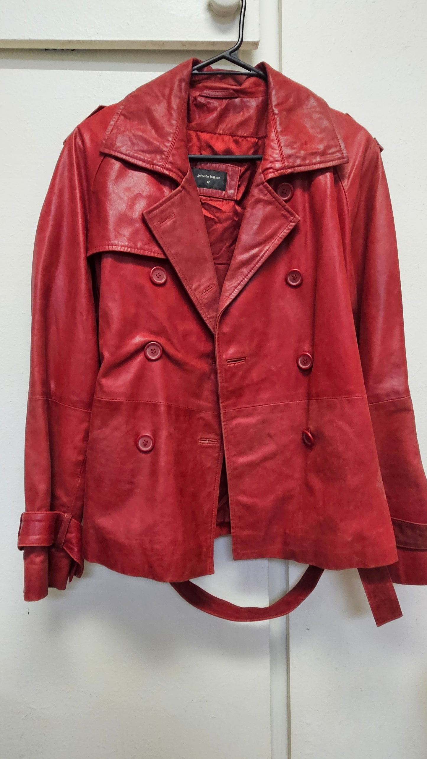 Woolworths Red skin Leather Jacket - Preloved Jacket Size 12