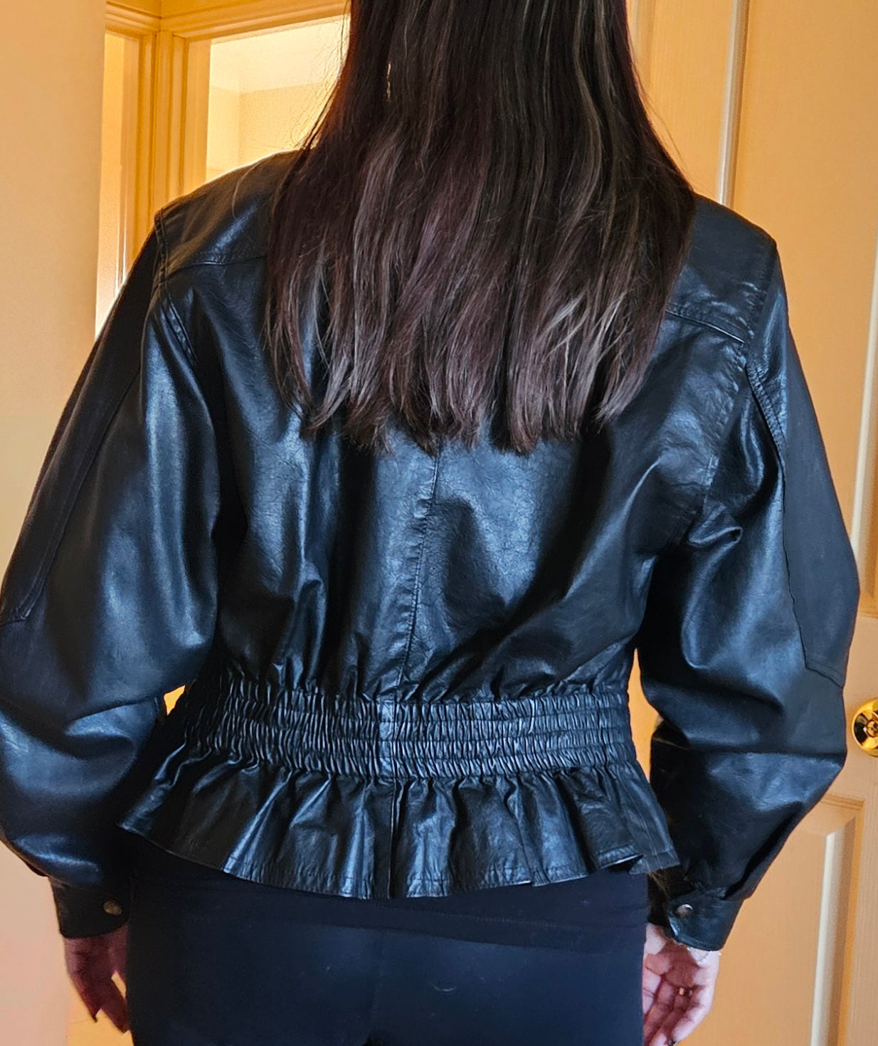 Black leather jacket 80s cropped style