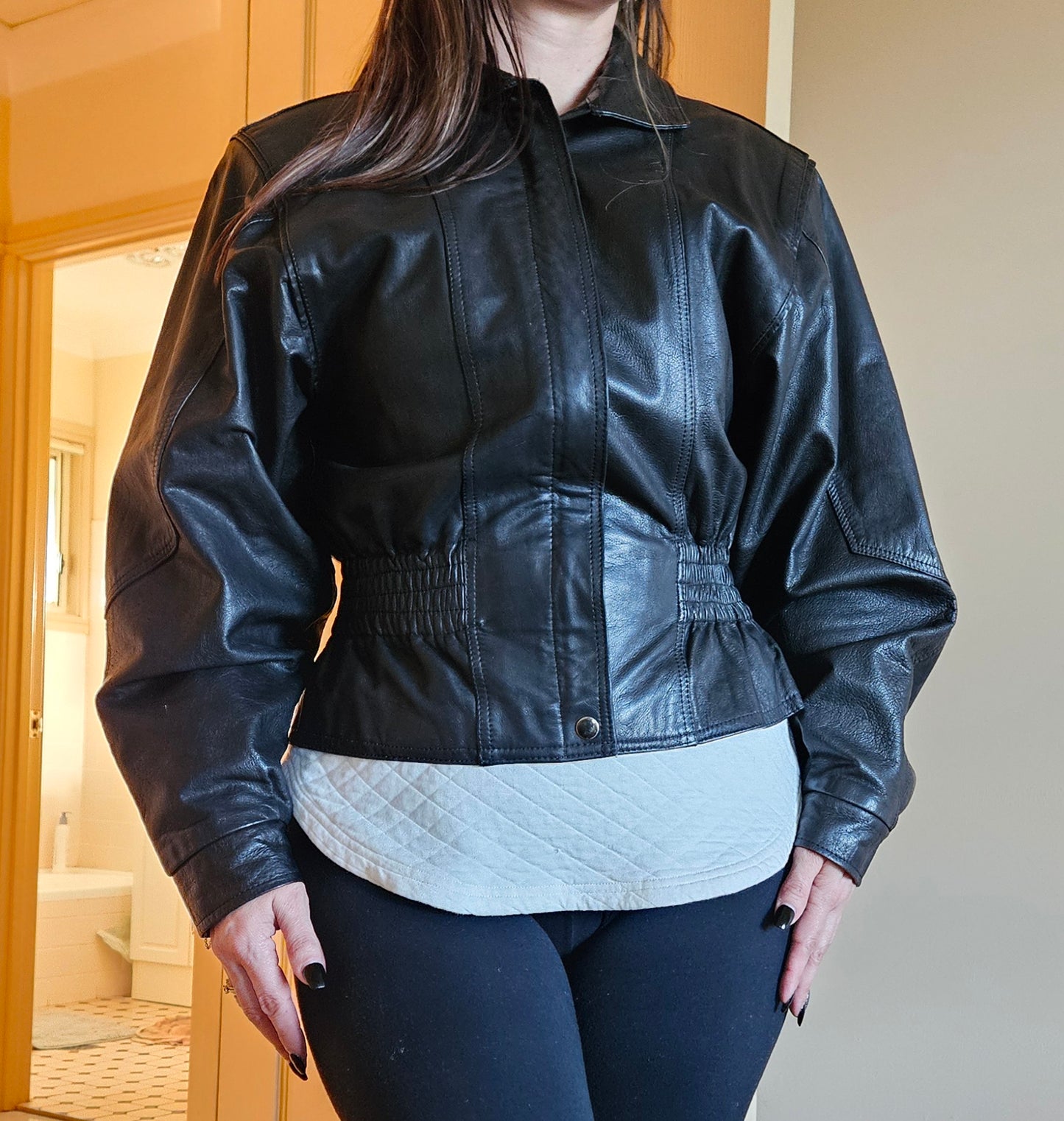 Black leather jacket 80s cropped style