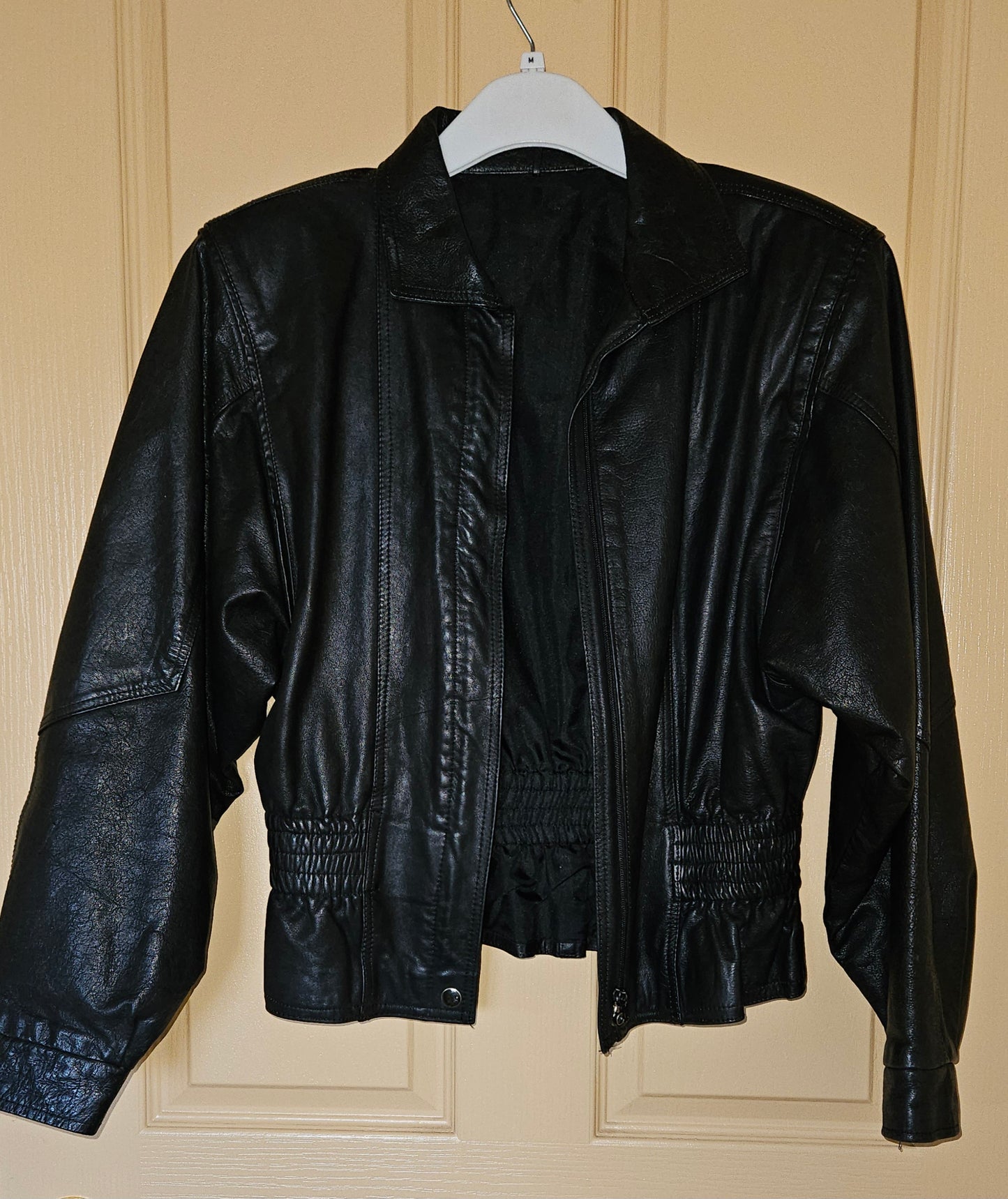 Black leather jacket 80s cropped style