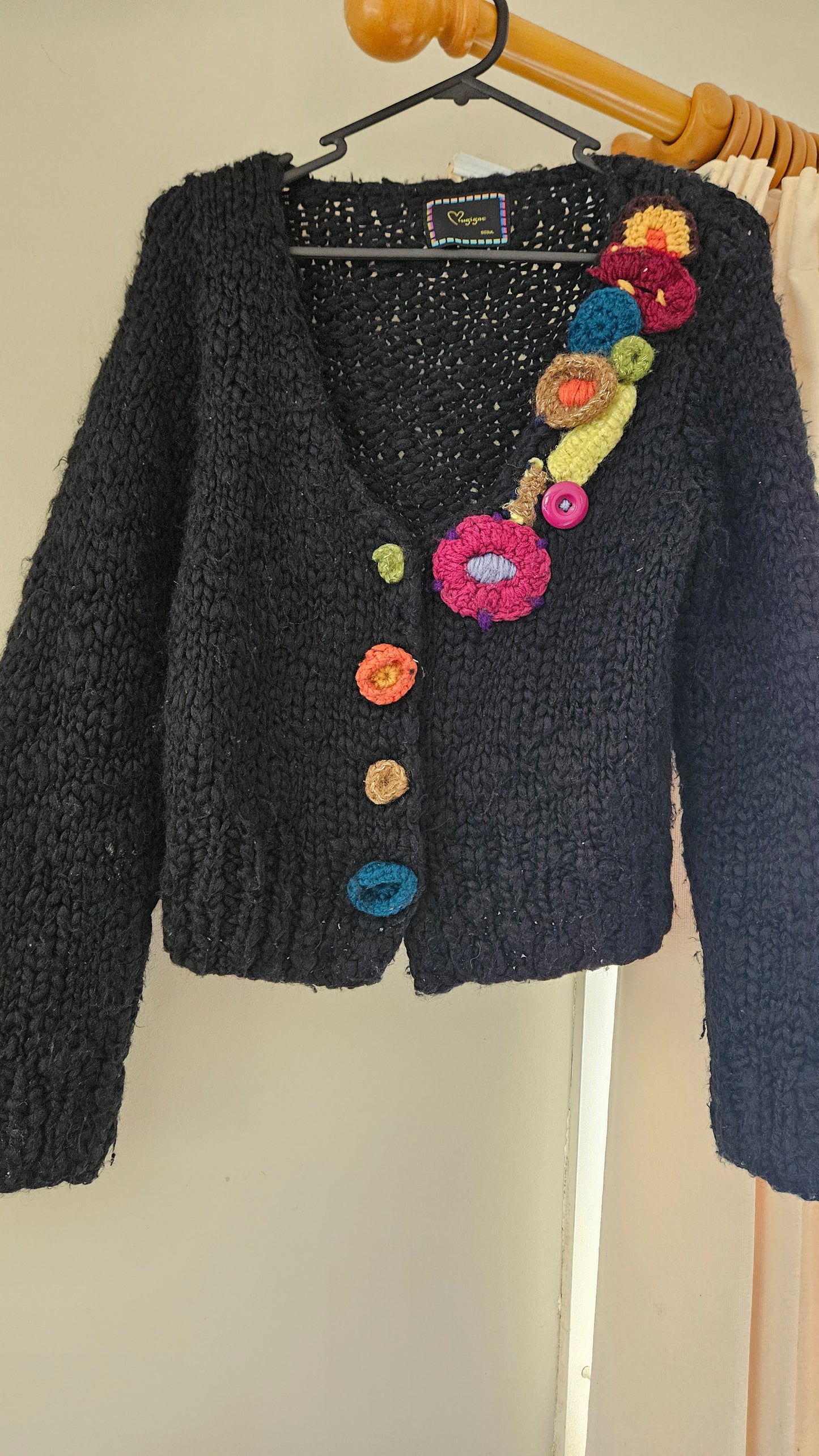 Knit Preloved flower Coat Free size. Hippie style Coat. Preloved coat