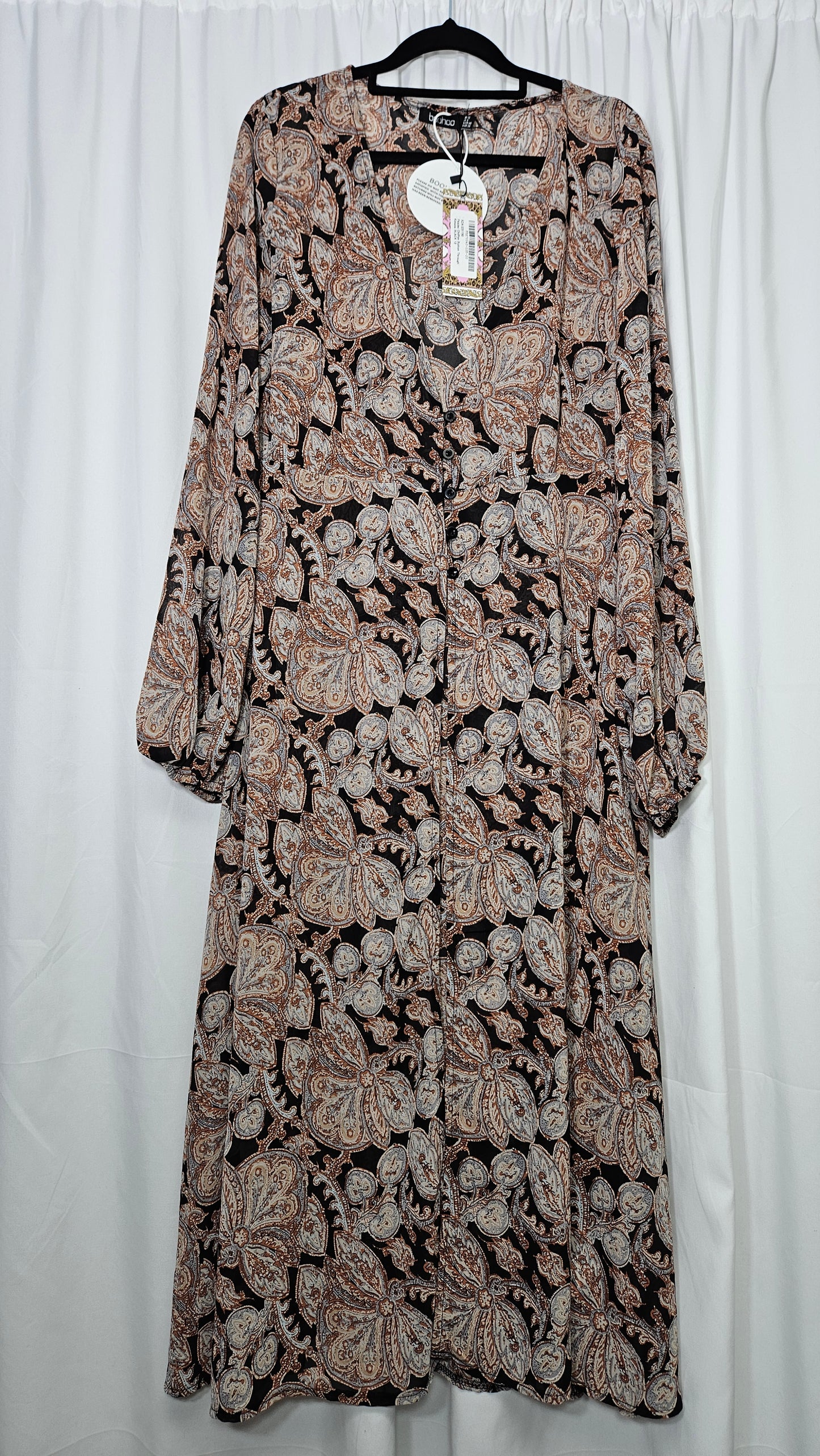 Paisley chiffon button through Kimono Sleeve Caftan style