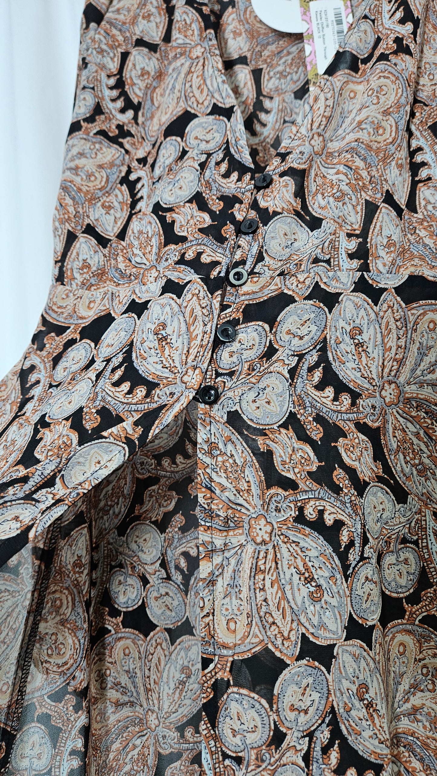 Paisley chiffon button through Kimono Sleeve Caftan style