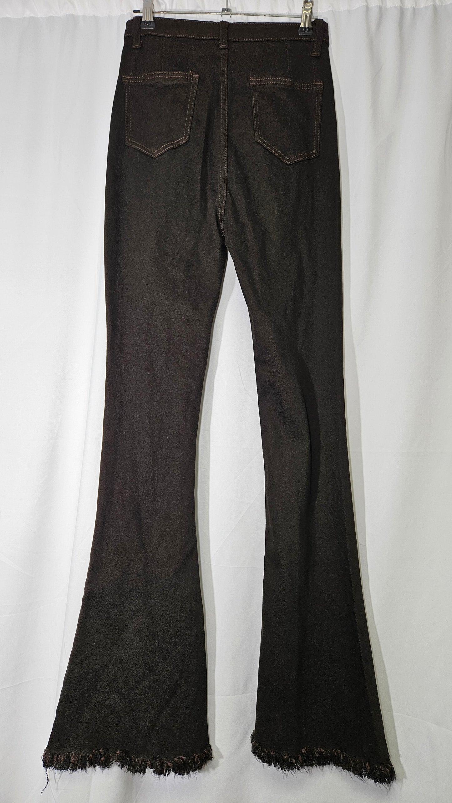 Blue Vanilla Dark Brown Raw Hem Flared Jeans Online Second Hand Store -  Flared Denim Jeans  - Retro Pants