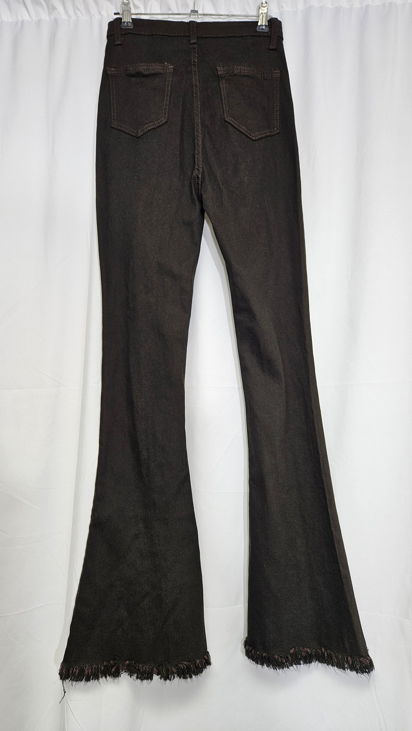 Blue Vanilla Dark Brown Raw Hem Flared Jeans Online Second Hand Store -  Flared Denim Jeans  - Retro Pants