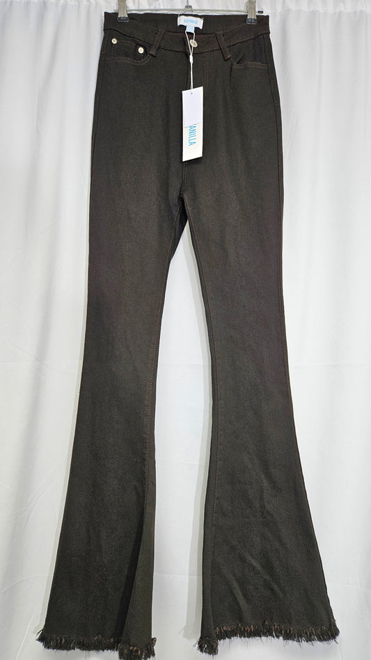 Blue Vanilla Dark Brown Raw Hem Flared Jeans Online Second Hand Store -  Flared Denim Jeans  - Retro Pants