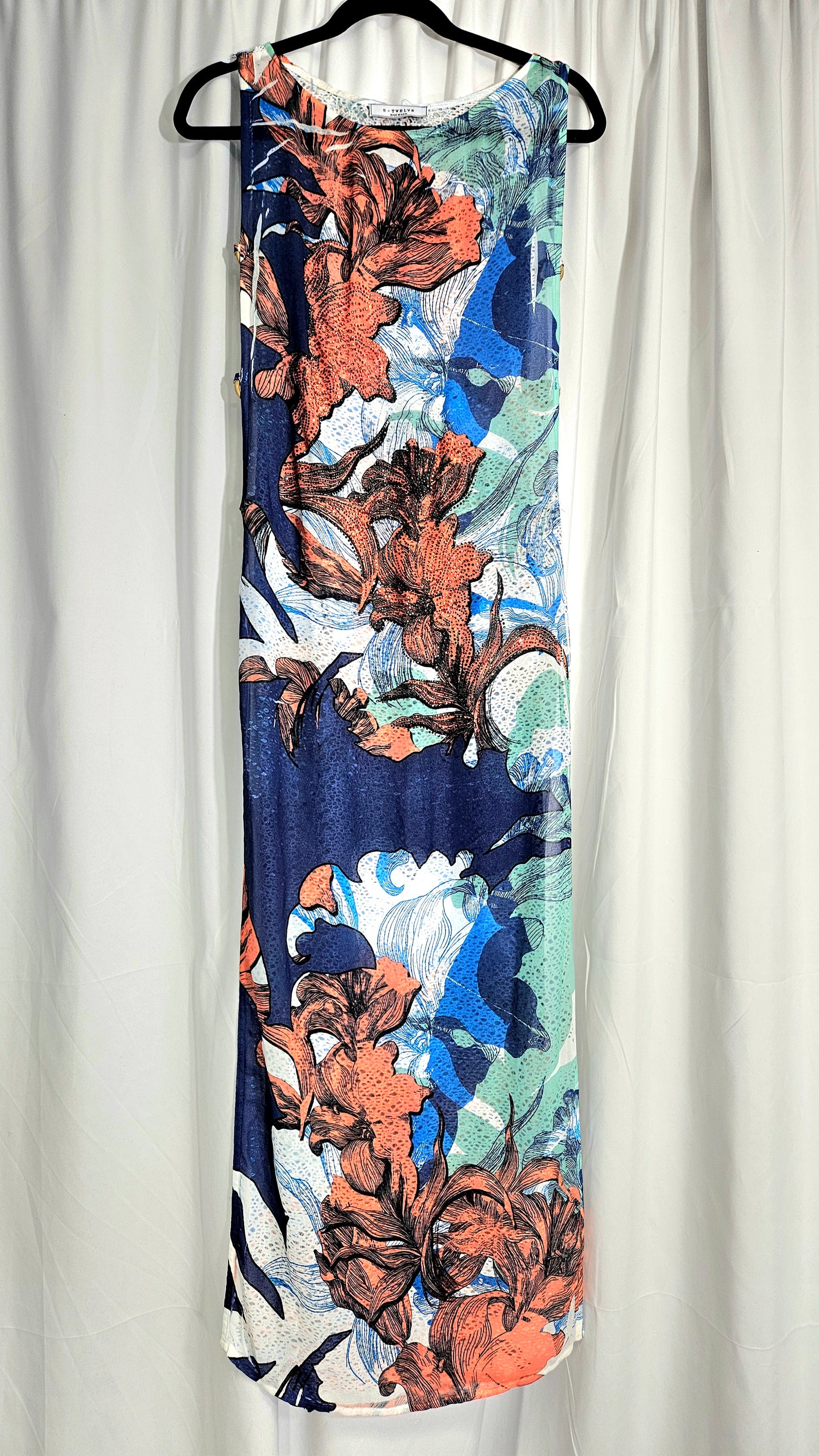 Rhinestone Flower Blue Colorful Dress by S-twelve - American Preloved dress