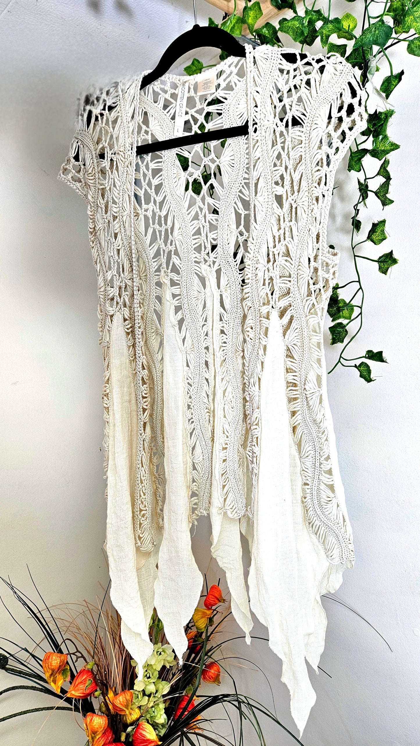 Boho asymmetrical Beige tunic bohemian Crochet vest Womens Crochet Knit