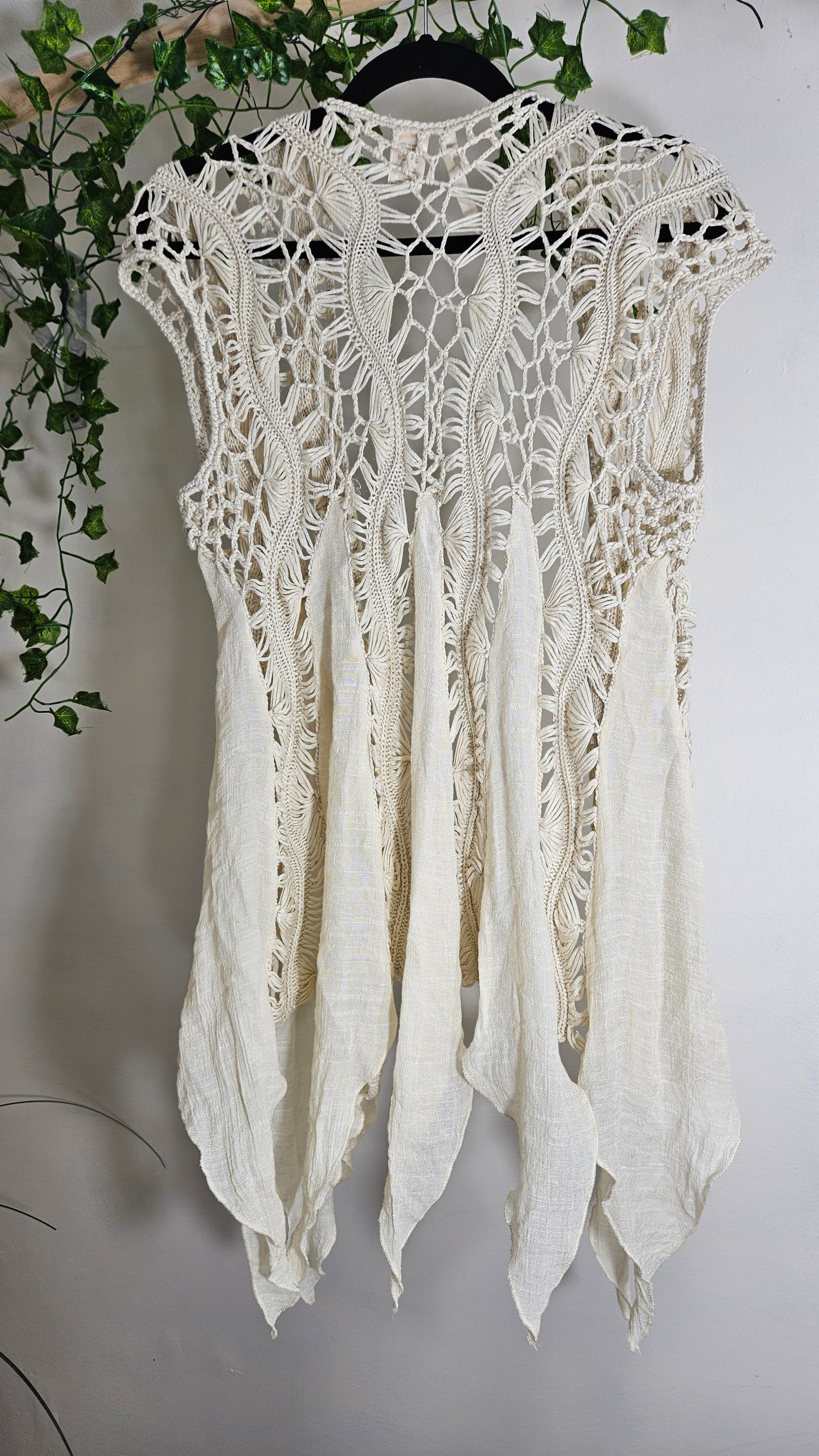 Boho asymmetrical Beige tunic bohemian Crochet vest Womens Crochet Knit