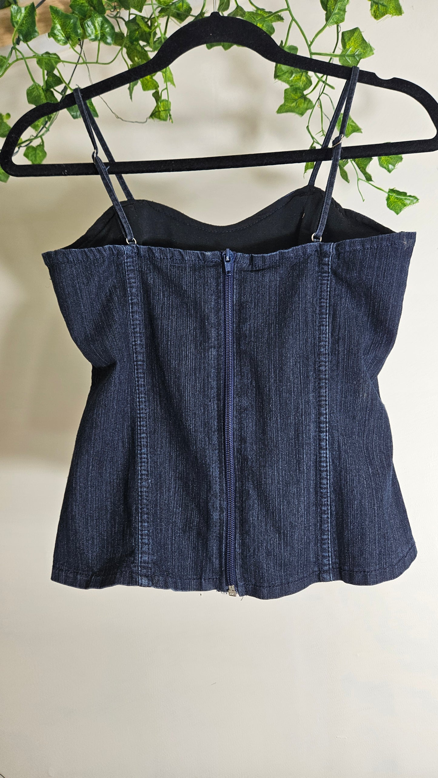 Vintage Cami denim Cami Top with flowers Details  Size L