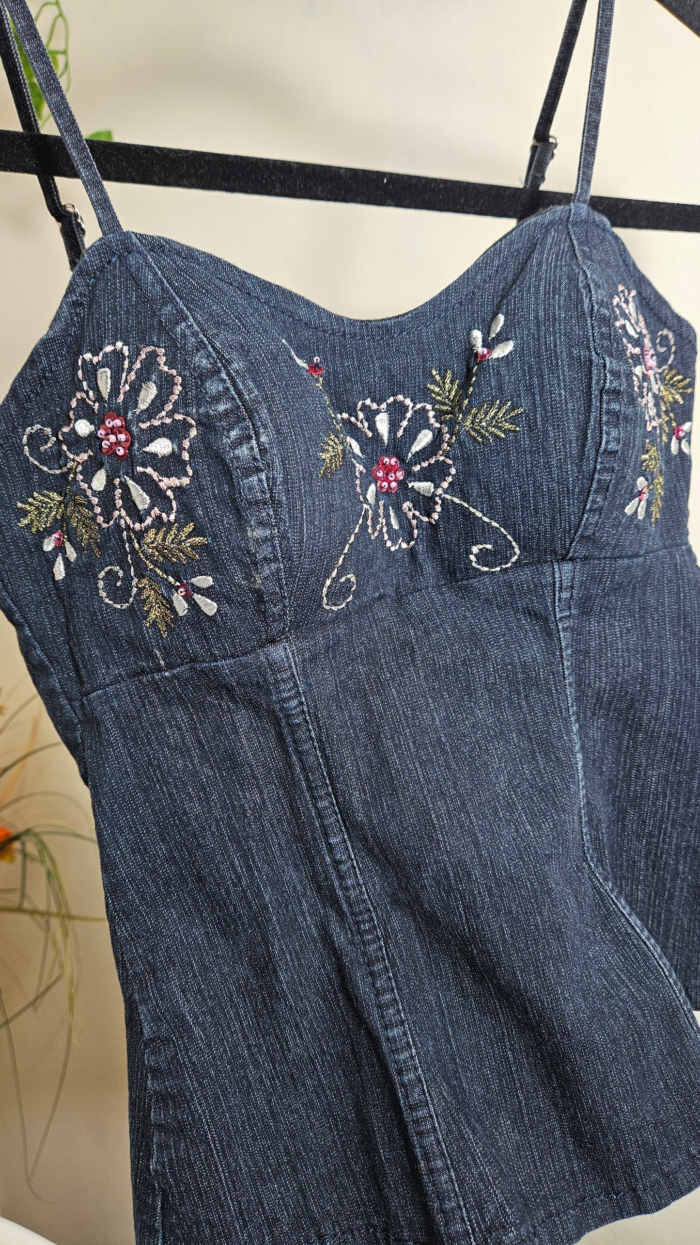 Vintage Cami denim Cami Top with flowers Details  Size L