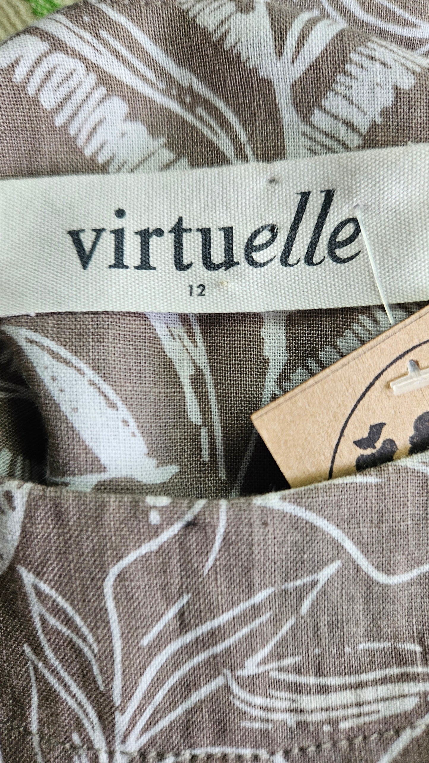 VIRTUELLE ts TAKING SHAPE  dress top tunic  sz 12 /  Sketchy Leaf Linen/Cotton Top