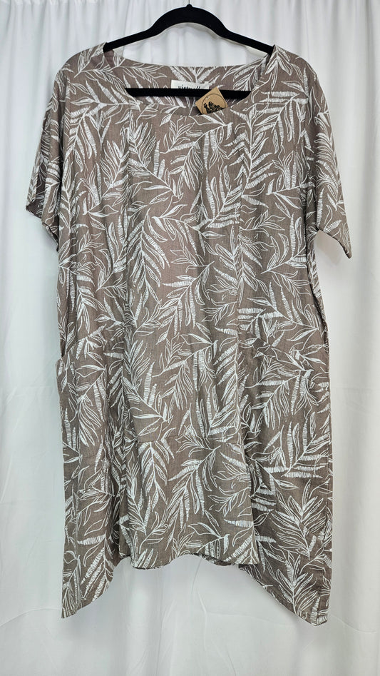 VIRTUELLE ts TAKING SHAPE  dress top tunic  sz 12 /  Sketchy Leaf Linen/Cotton Top