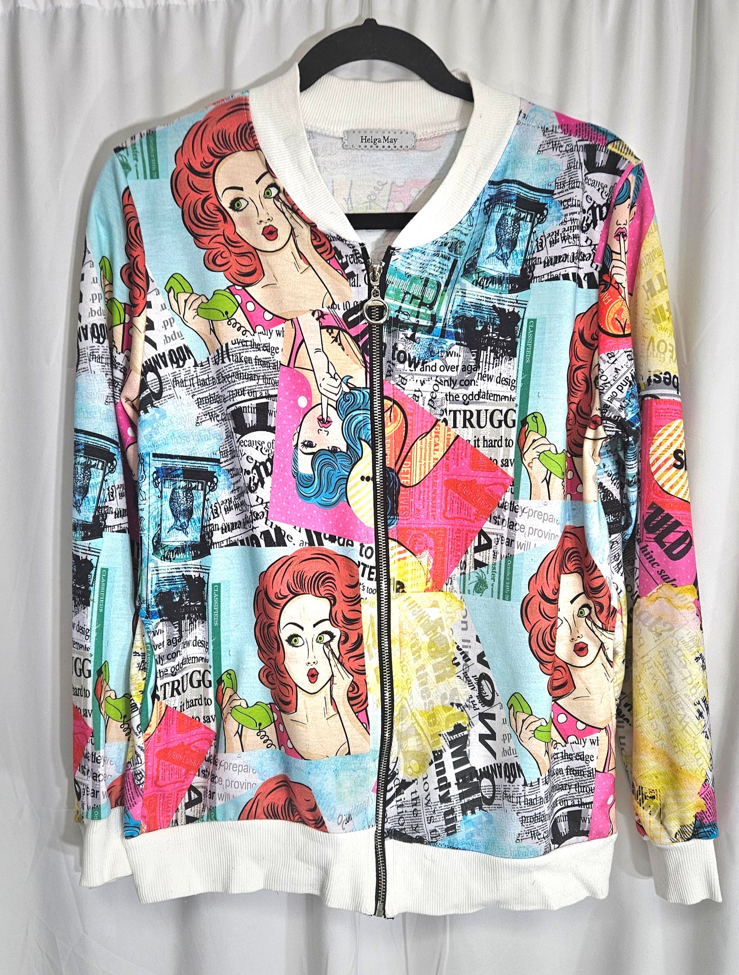 Helga May comic print jacket w/ Pocket Women's bomber