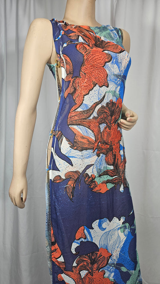 Rhinestone Flower Blue Colorful Dress by S-twelve - American Preloved dress