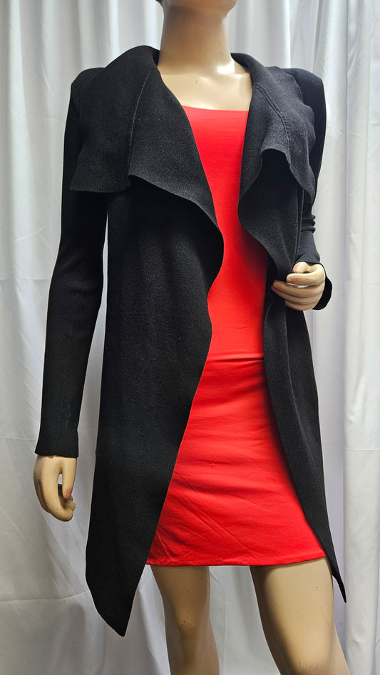 Belted black Coat - Cardi style