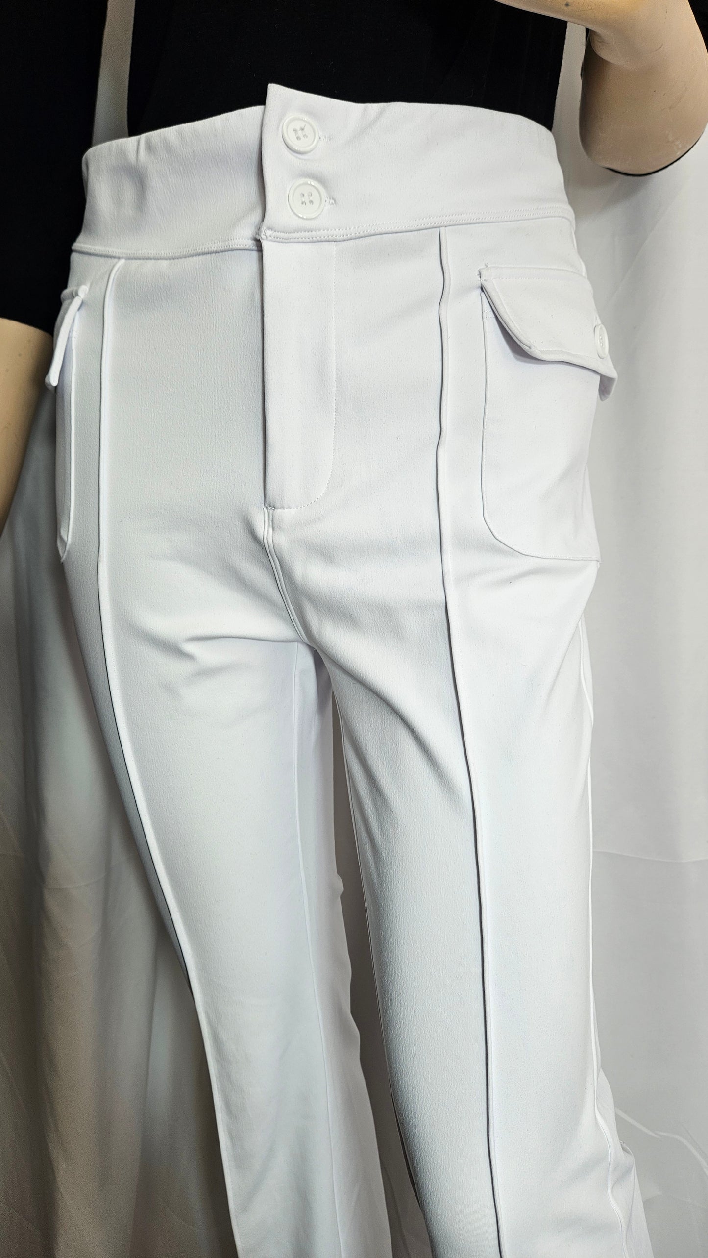 Flared stretch high waist white pants  - Retro trousers