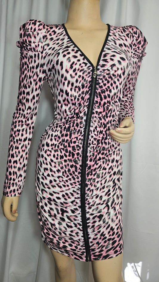 Pink & Black Animal Print mini Dress- Preloved Dress Size L