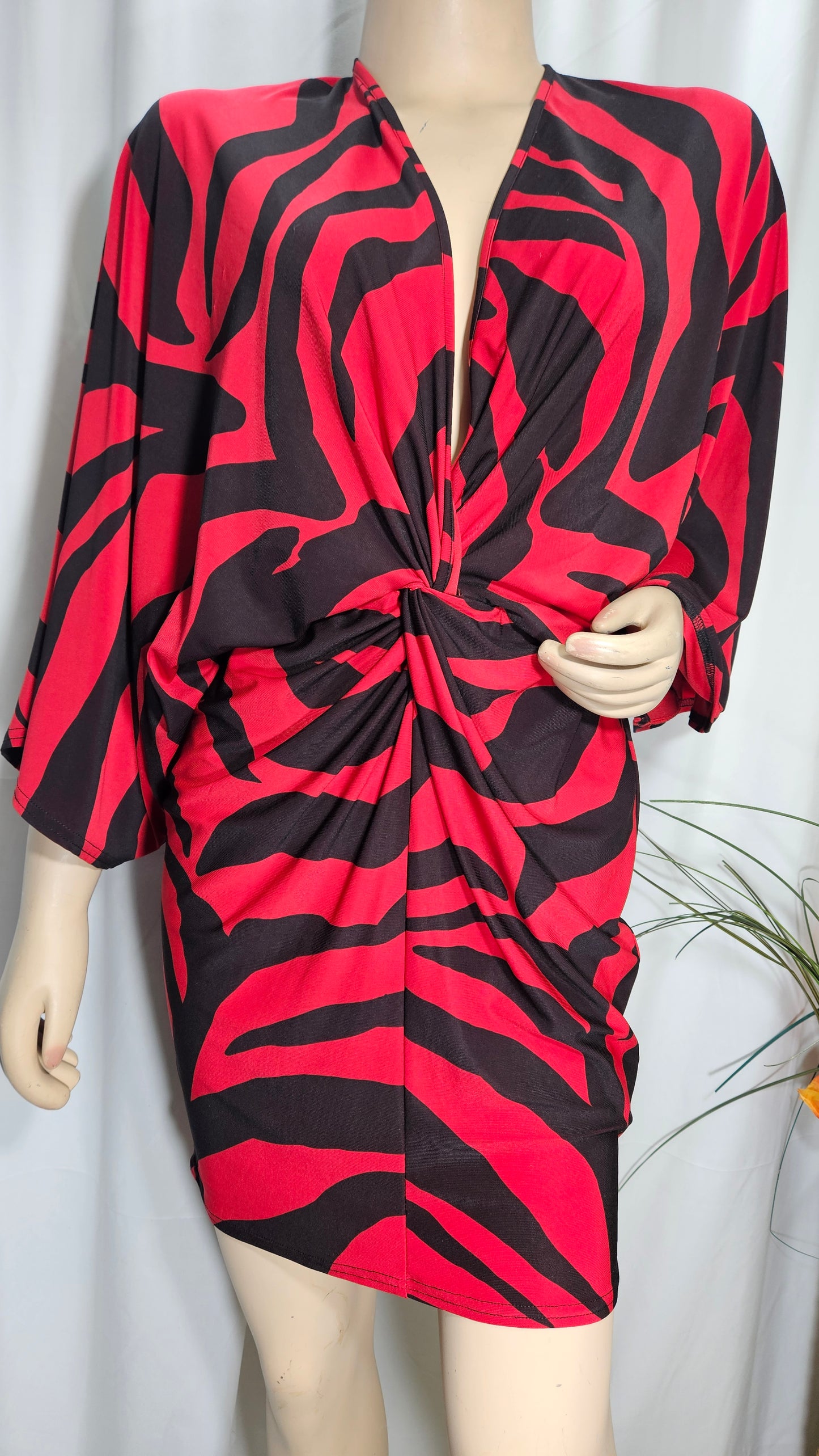 `Flounce London’ Red & Black Animal Print Dress- Preloved wrap Dress Size 8