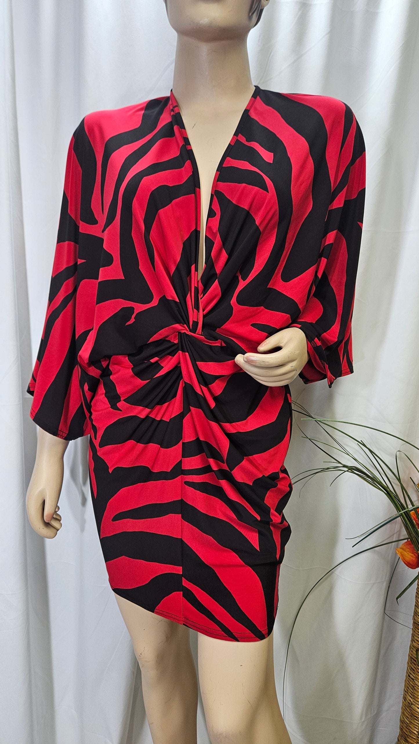 `Flounce London’ Red & Black Animal Print Dress- Preloved wrap Dress Size 8