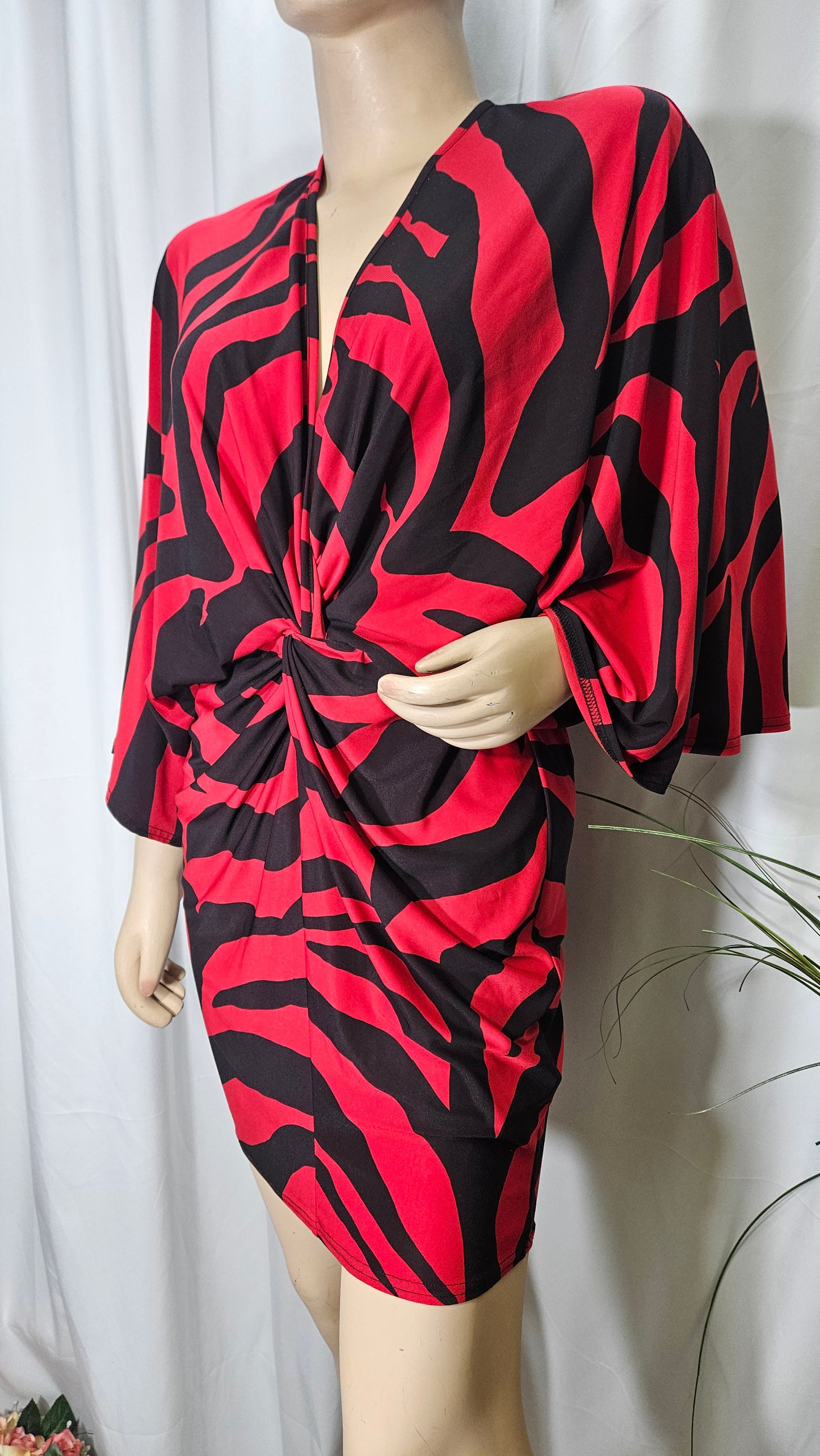 `Flounce London’ Red & Black Animal Print Dress- Preloved wrap Dress Size 8