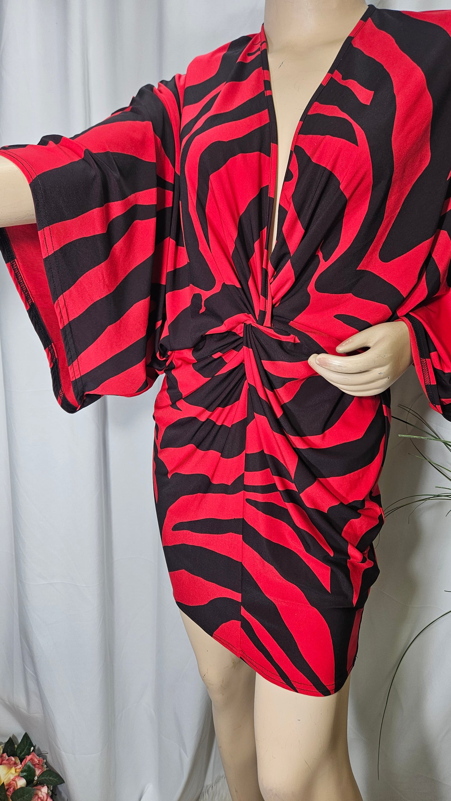 `Flounce London’ Red & Black Animal Print Dress- Preloved wrap Dress Size 8