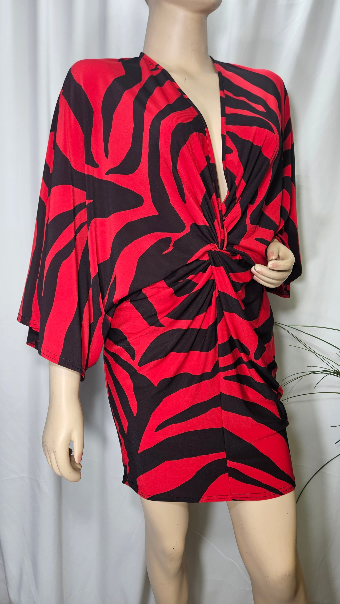 `Flounce London’ Red & Black Animal Print Dress- Preloved wrap Dress Size 8