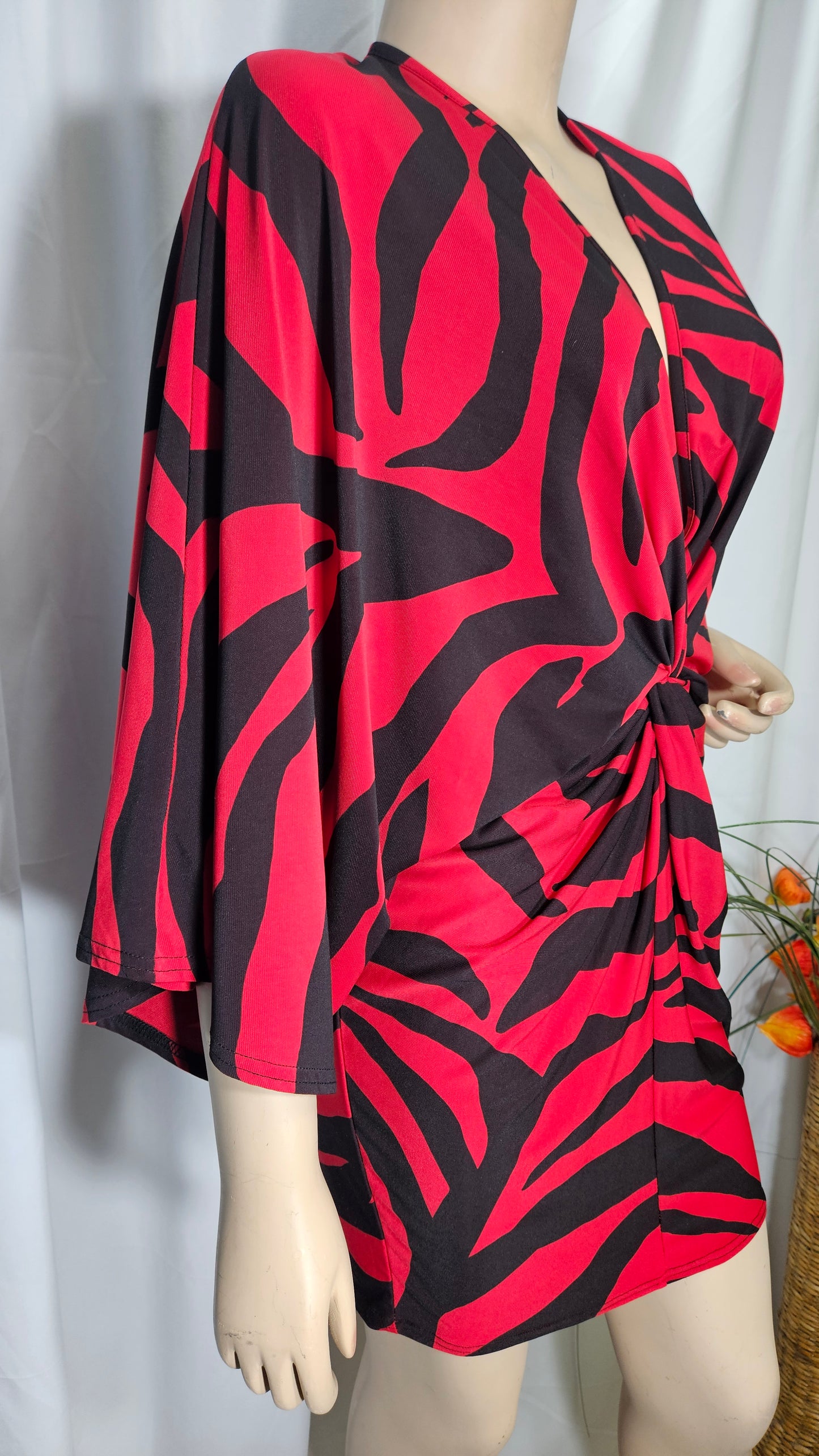 `Flounce London’ Red & Black Animal Print Dress- Preloved wrap Dress Size 8