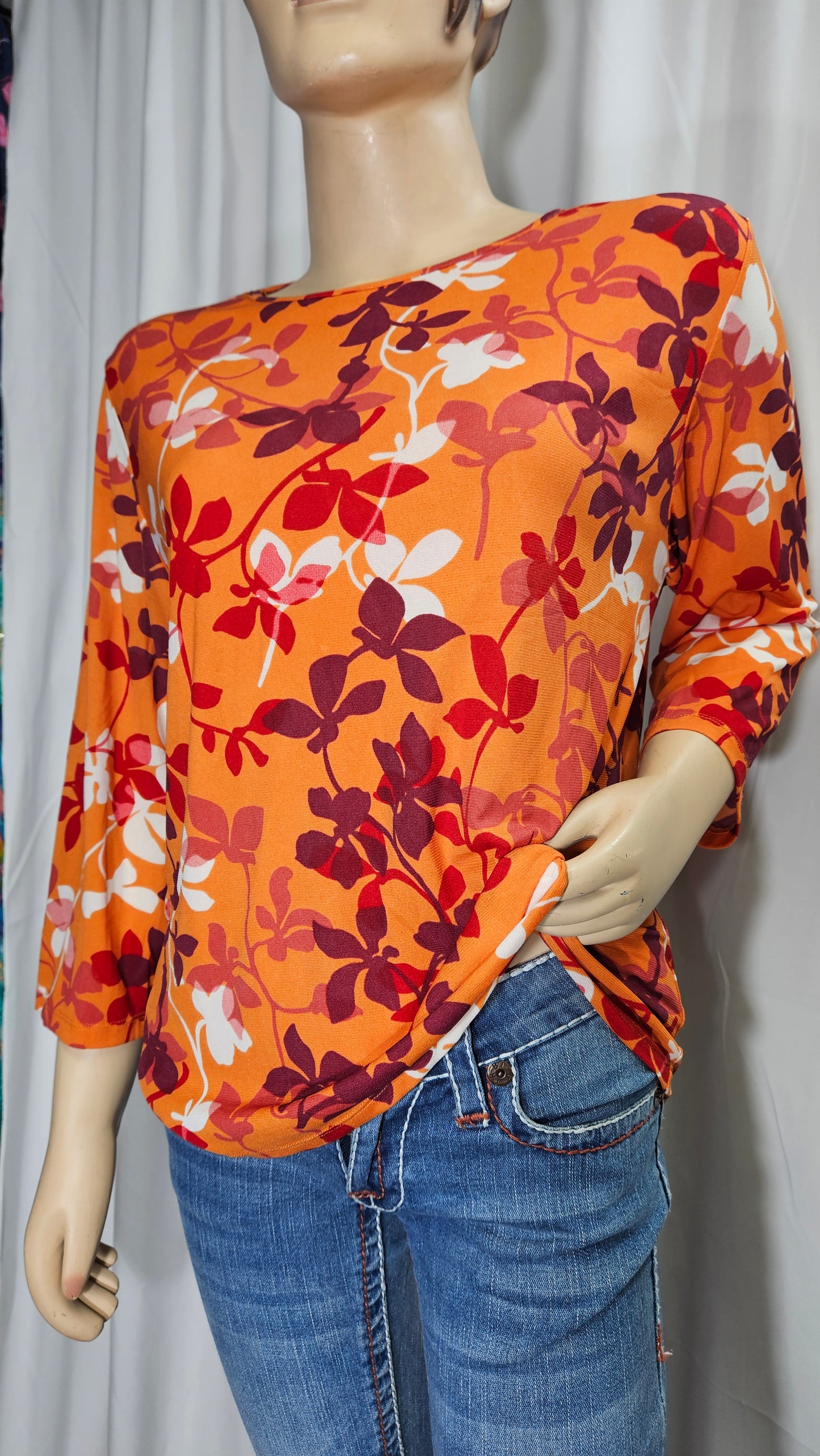 Floral Blouse - Second Hand 3/4 sleeve top - boho blouse