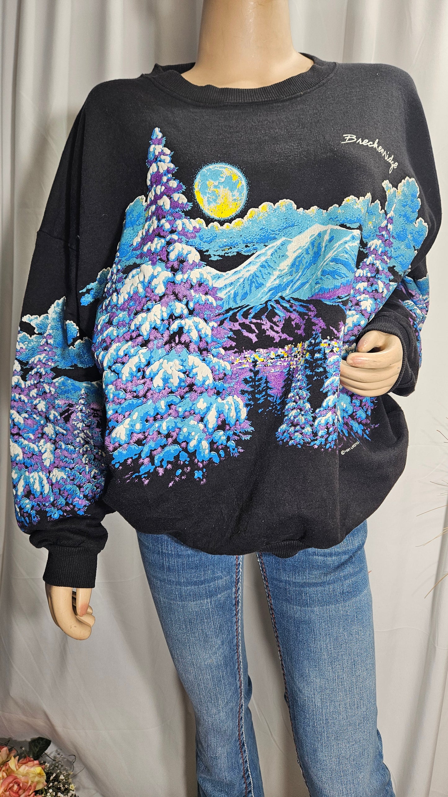 1991 WINTER WONDERLAND CREWNECK SWEATSHIRT FOREST AND MOUNTAINS W/ SNOW Vintage 1989 Crewneck - jumper