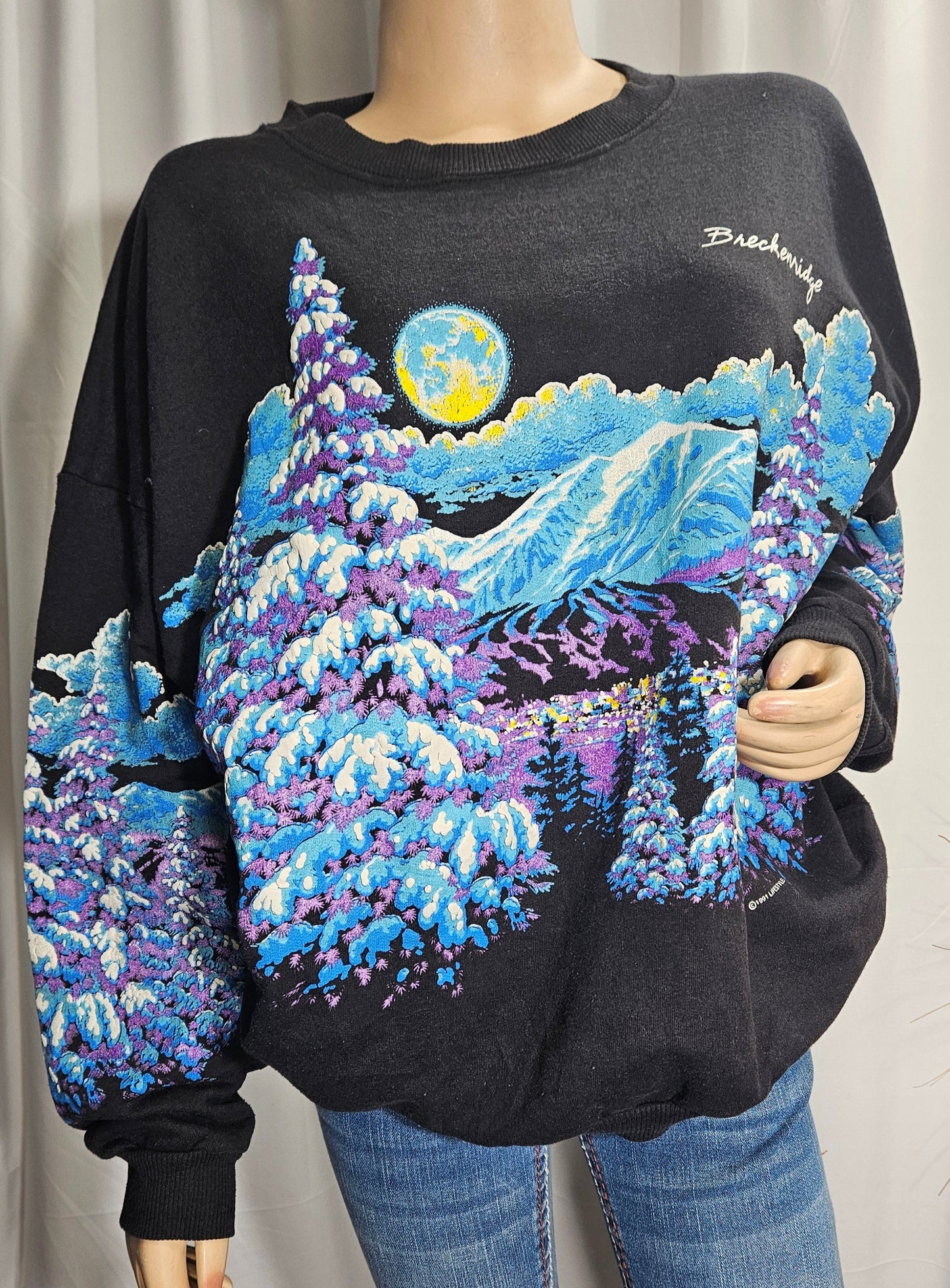 1991 WINTER WONDERLAND CREWNECK SWEATSHIRT FOREST AND MOUNTAINS W/ SNOW Vintage 1989 Crewneck - jumper