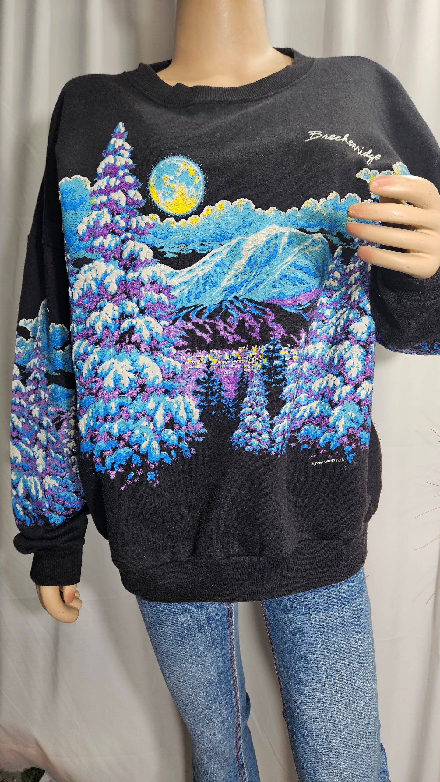 1991 WINTER WONDERLAND CREWNECK SWEATSHIRT FOREST AND MOUNTAINS W/ SNOW Vintage 1989 Crewneck - jumper