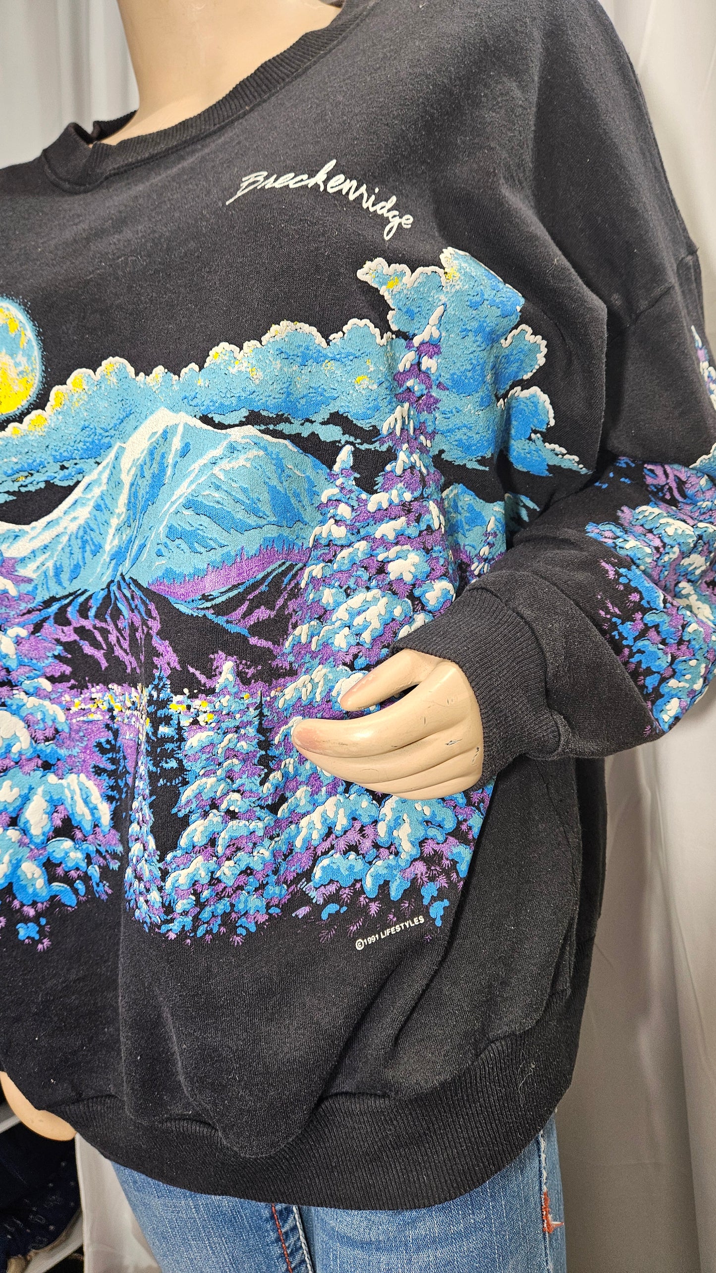 1991 WINTER WONDERLAND CREWNECK SWEATSHIRT FOREST AND MOUNTAINS W/ SNOW Vintage 1989 Crewneck - jumper