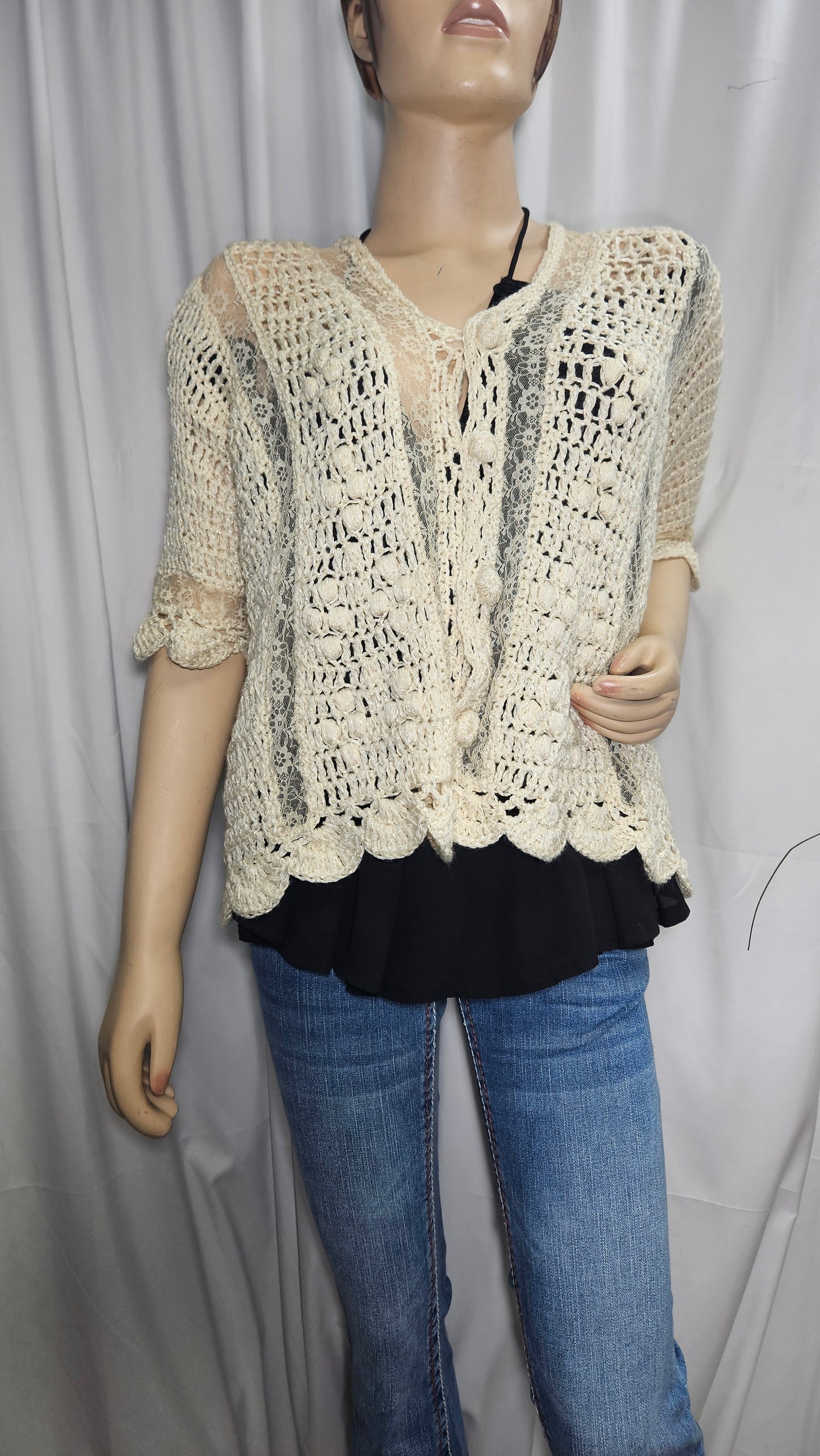 Crochet short sleeve Top - Cardigan bohemian Coat - Lace coat bolero