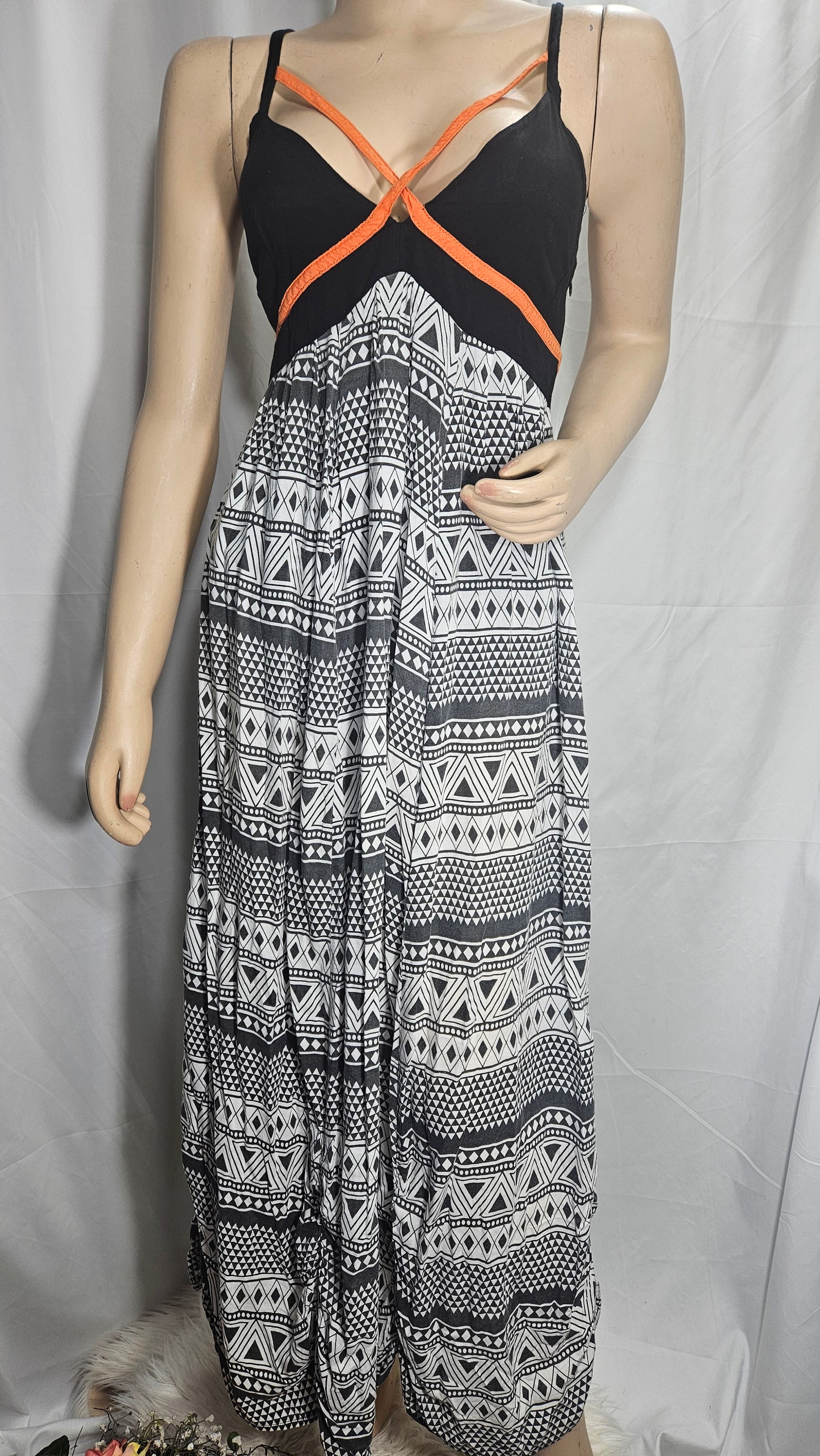 Geo Print Ruffle Hem Cami Dress Maxi Dress