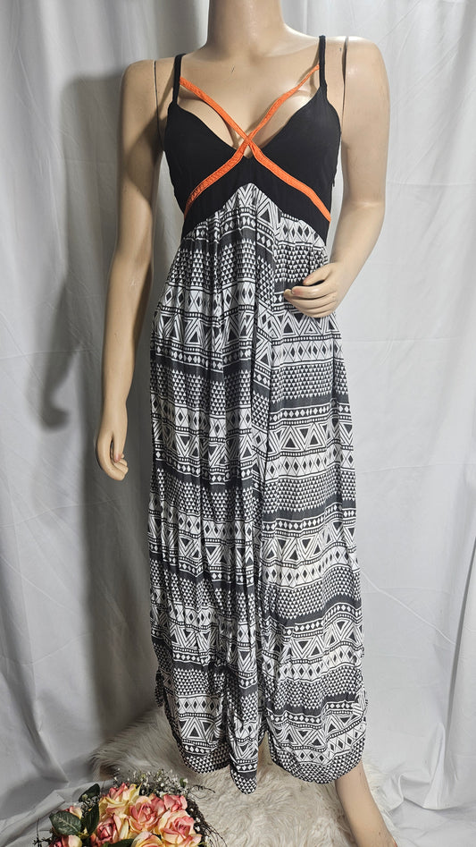 Geo Print Ruffle Hem Cami Dress Maxi Dress