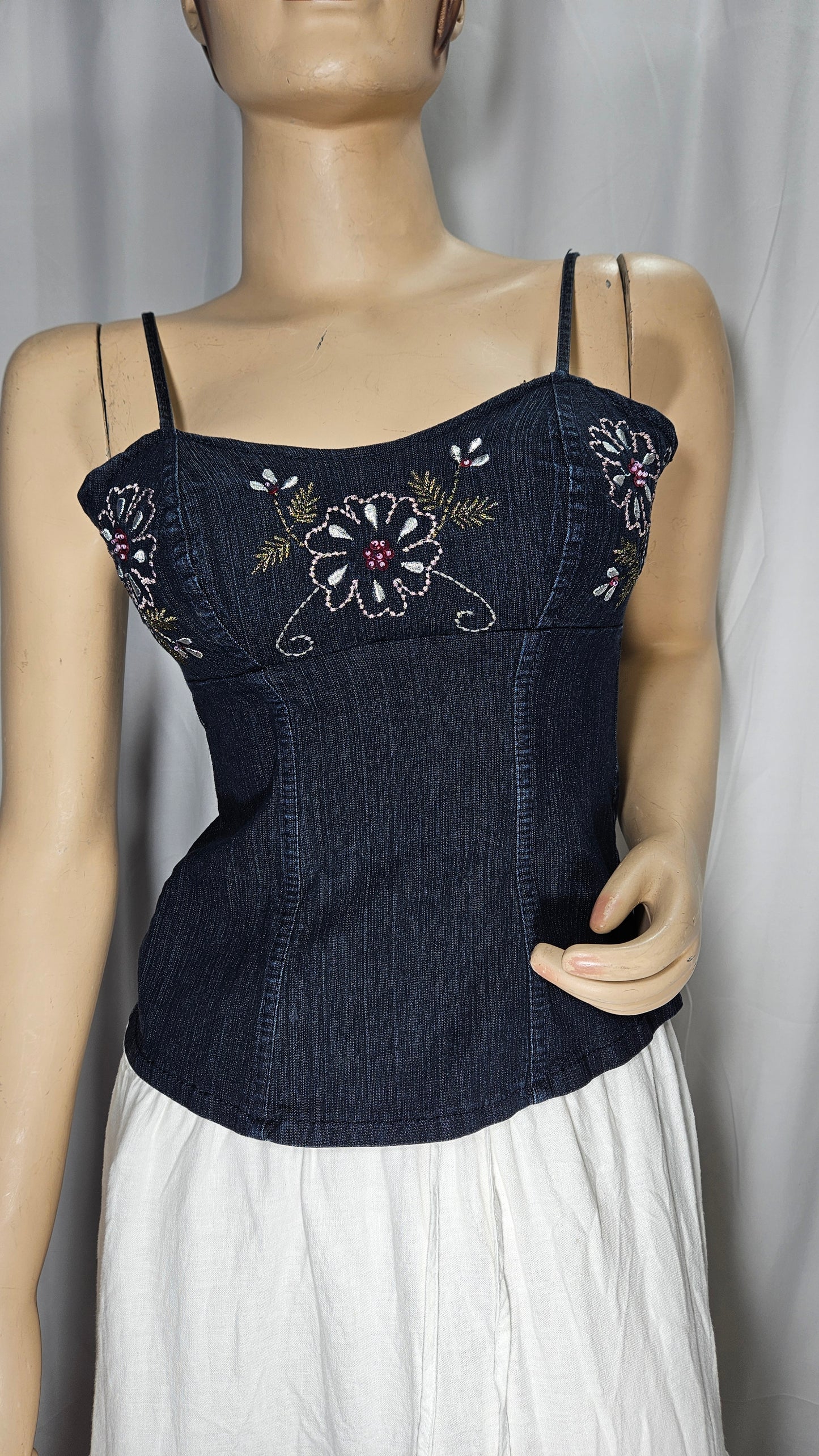 Vintage Cami denim Cami Top with flowers Details  Size L