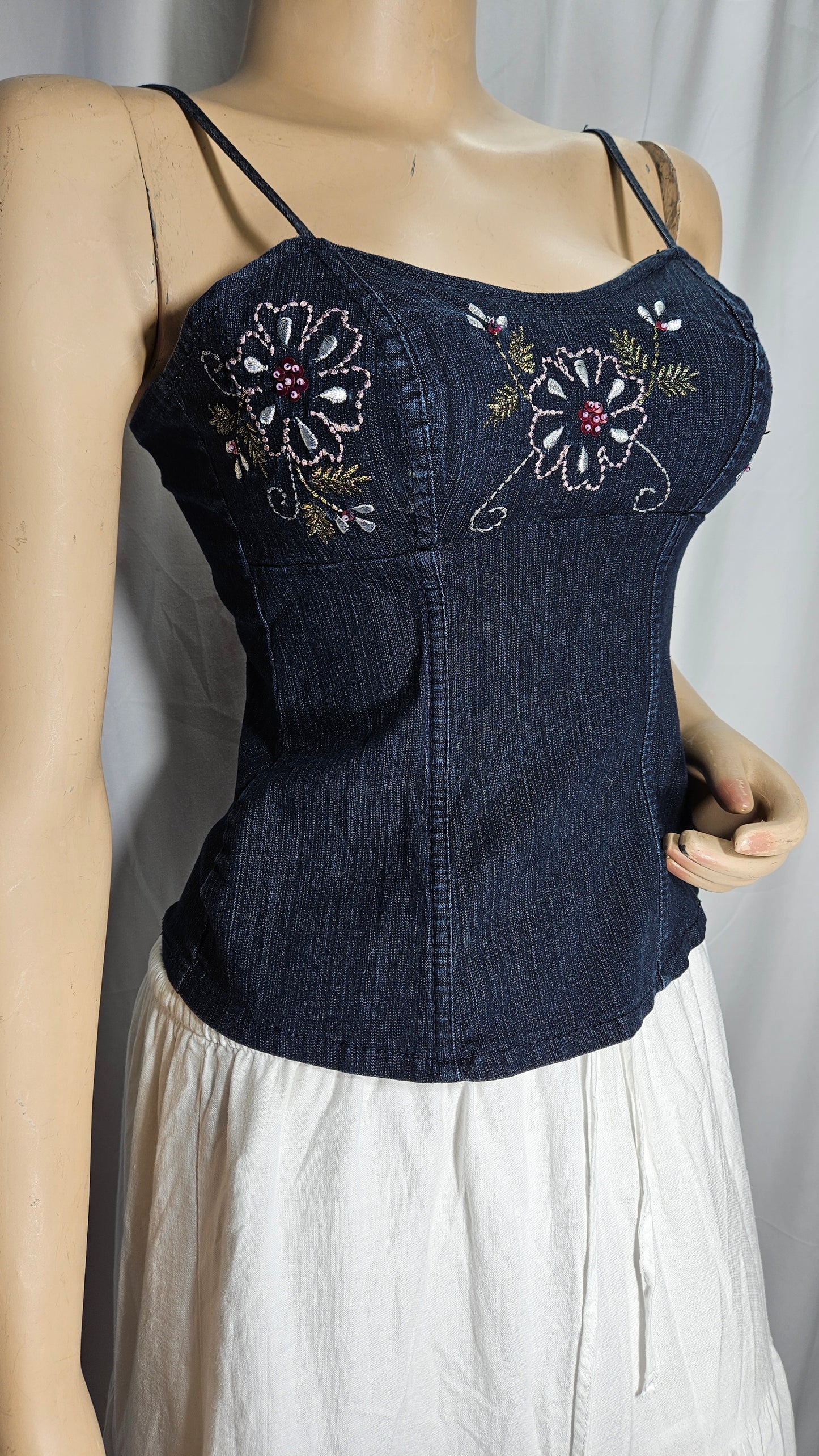 Vintage Cami denim Cami Top with flowers Details  Size L