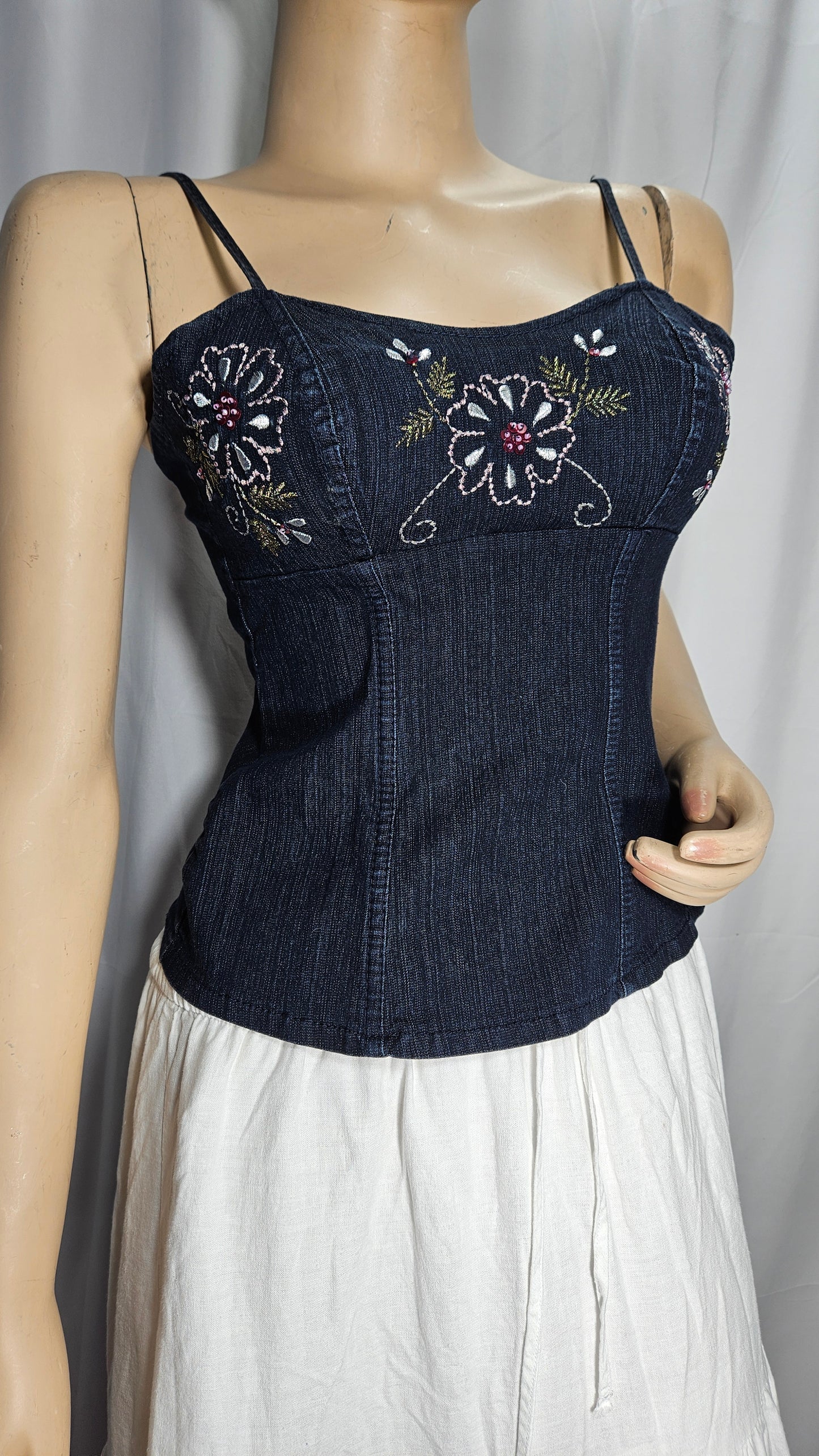 Vintage Cami denim Cami Top with flowers Details  Size L