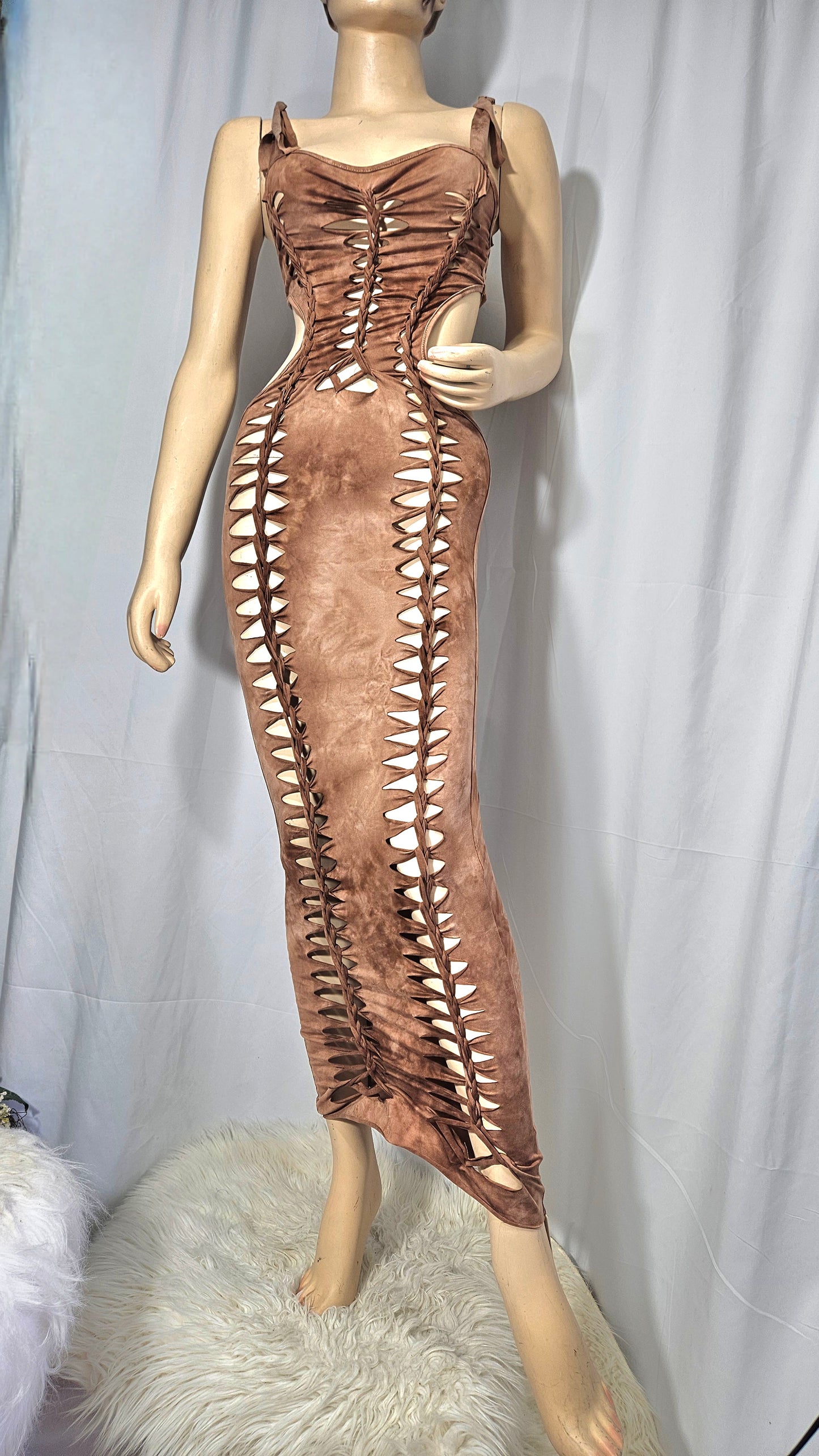 Lattice Cut Out Tie Shoulder Tie Dye Slinky Dress Maxi Dress - NWT Dress colorful dress