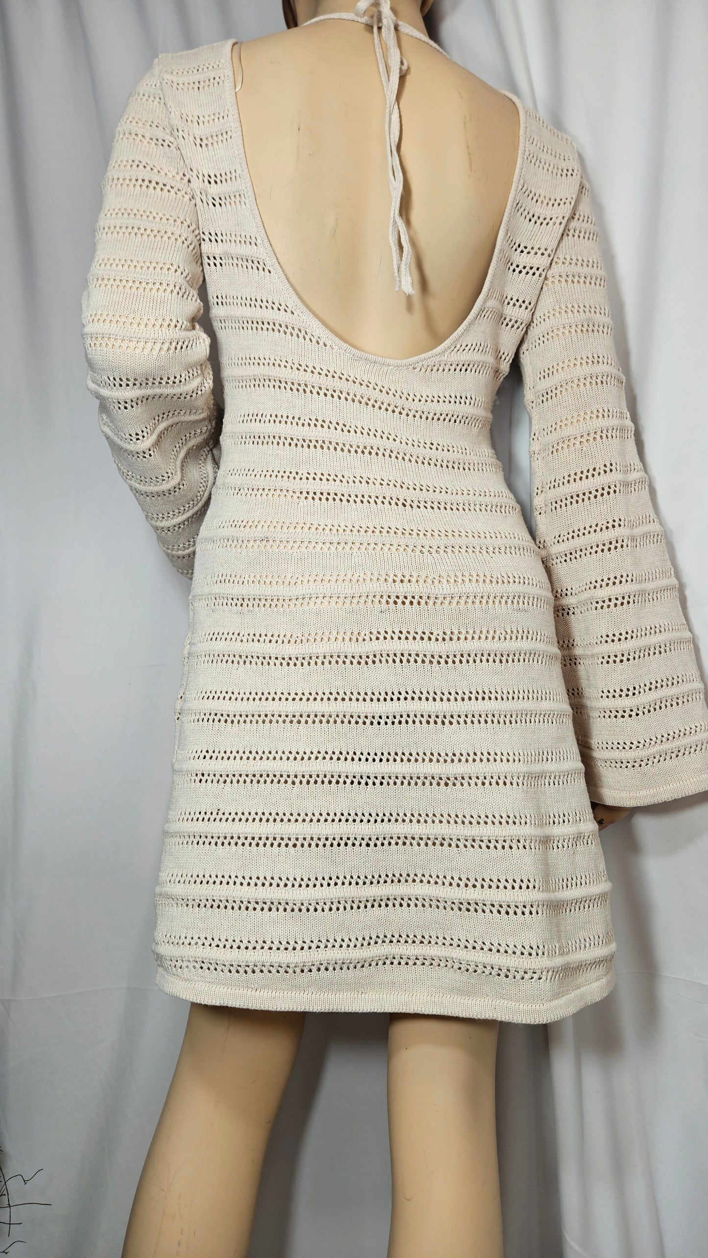 Beige knit Dress bell sleeves - Preloved Dress - Lady dress