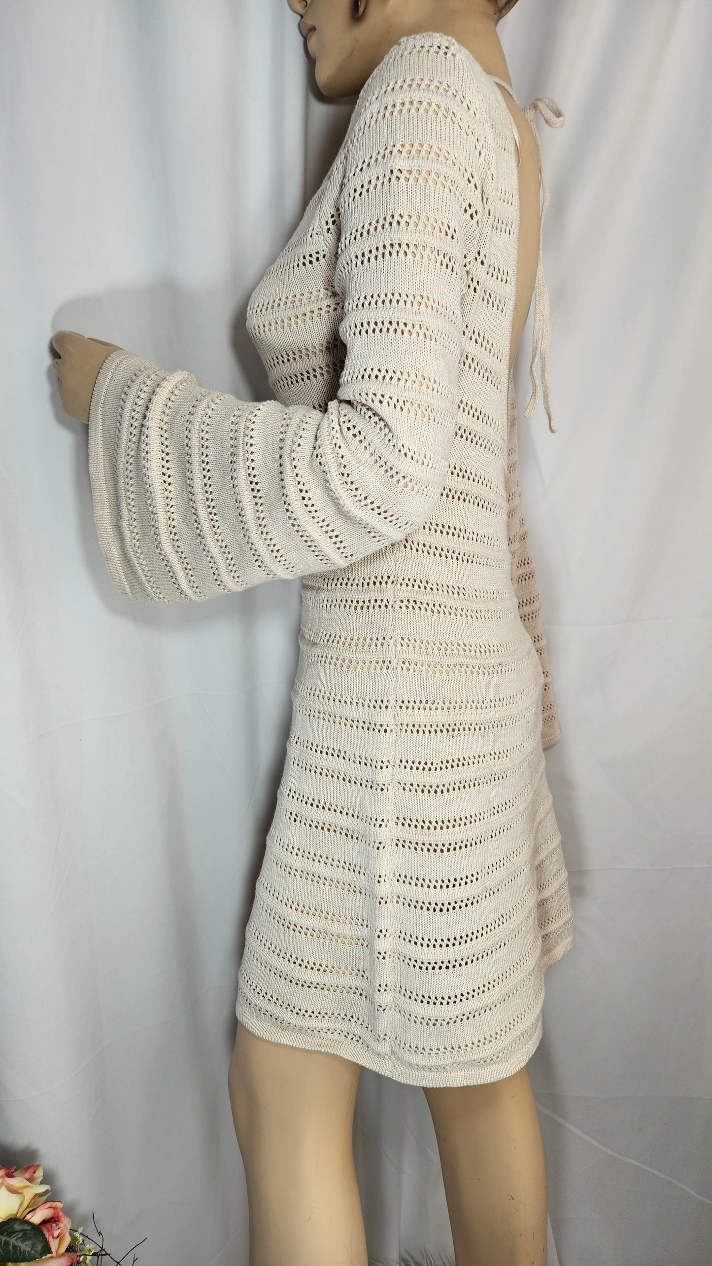 Beige knit Dress bell sleeves - Preloved Dress - Lady dress