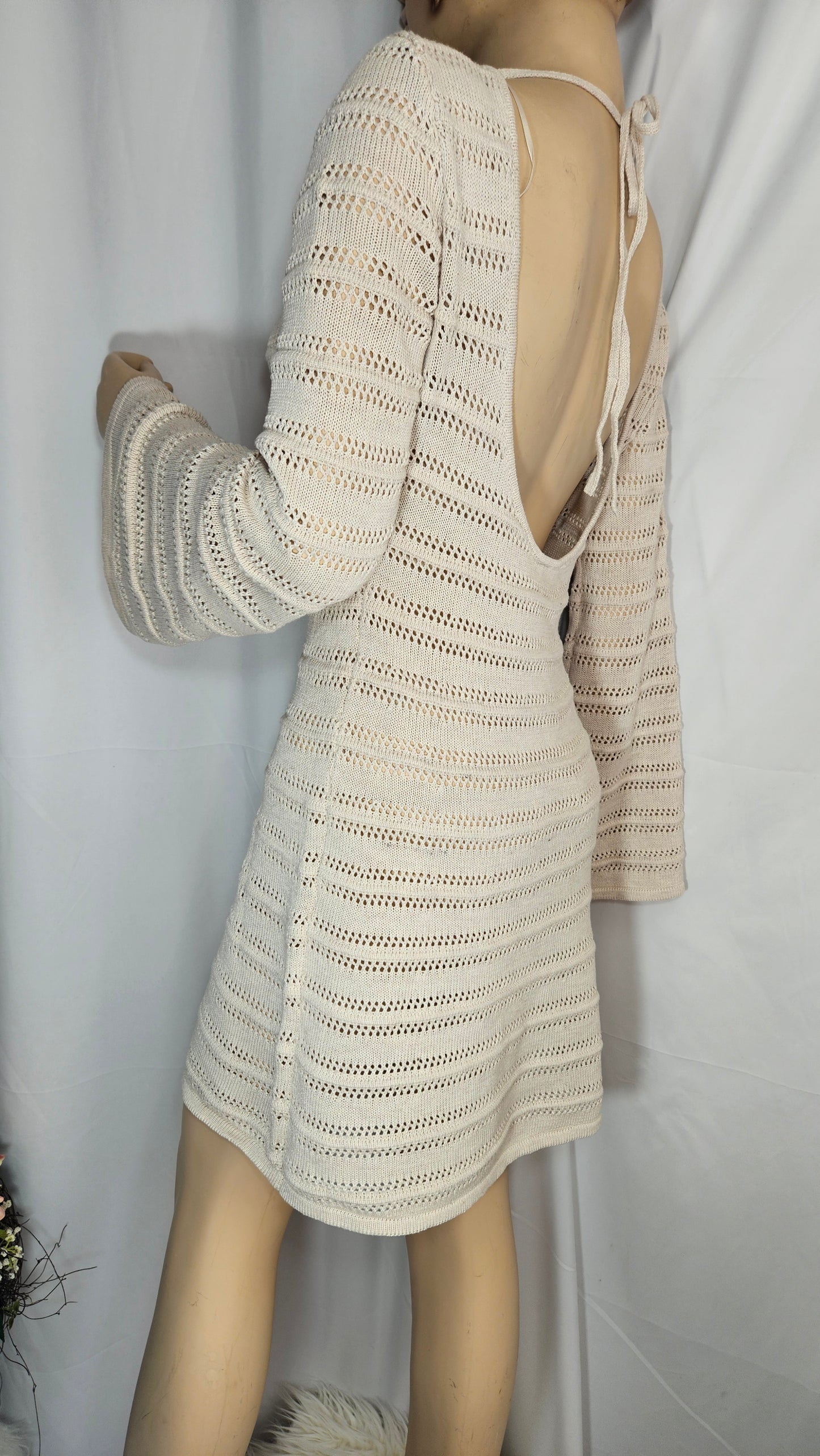 Beige knit Dress bell sleeves - Preloved Dress - Lady dress