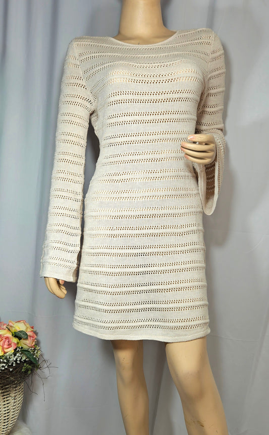 Beige knit Dress bell sleeves - Preloved Dress - Lady dress