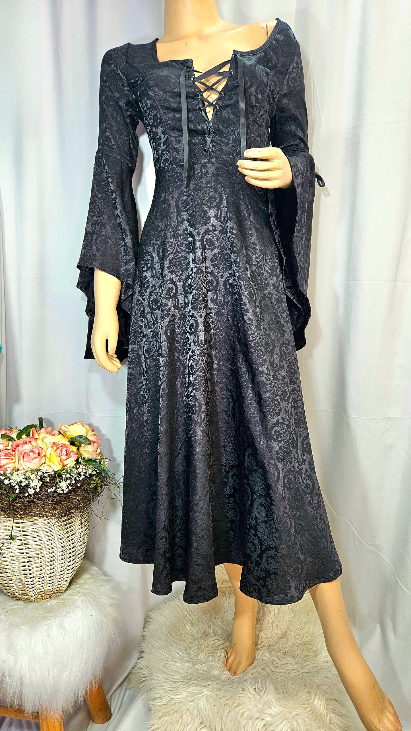 Gothic Dress Black Friday Long Bell Sleeve Preloved Dress